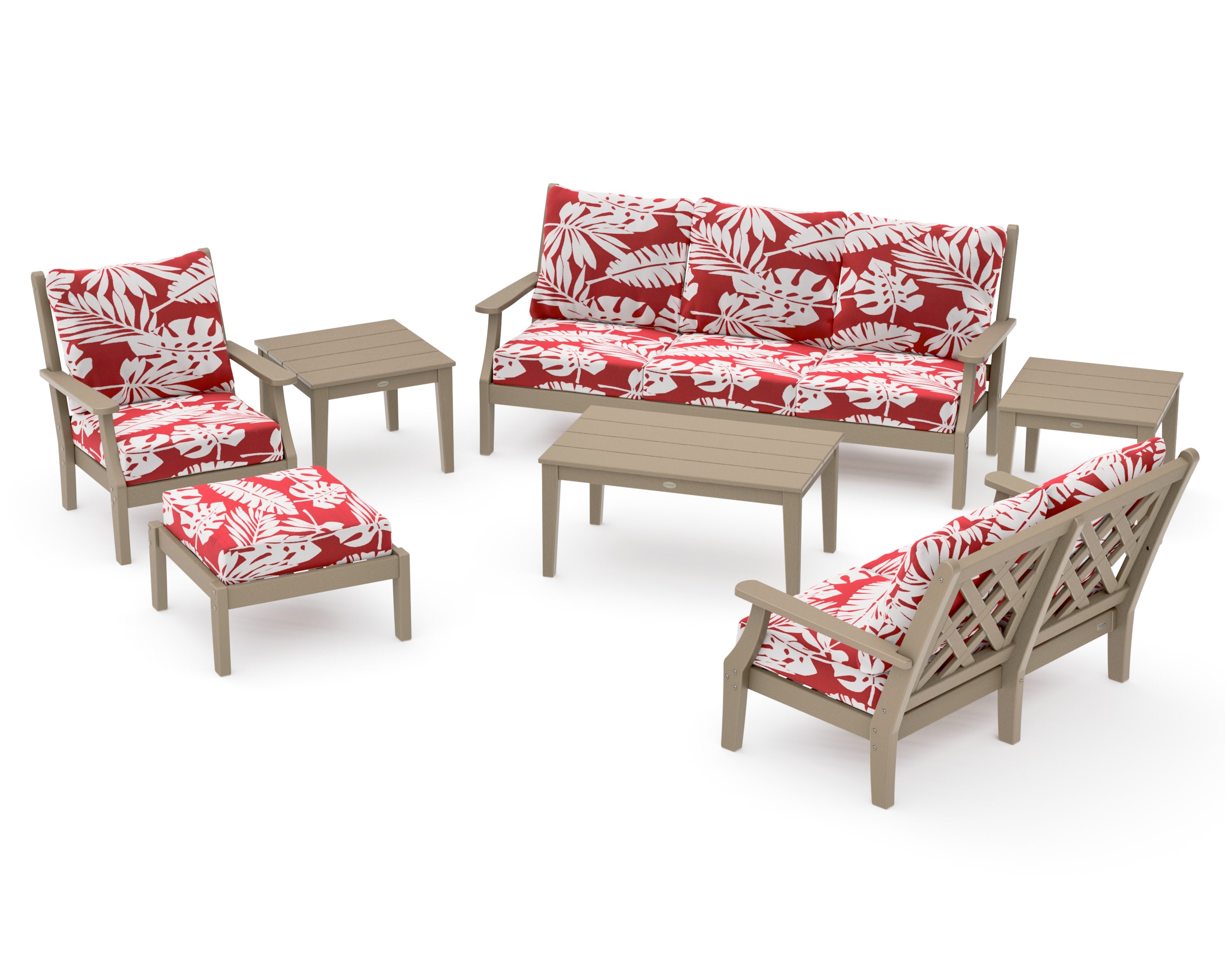 Wovendale 7-Piece Deep Seating Set in Vintage Sahara / Leaf Crimson
