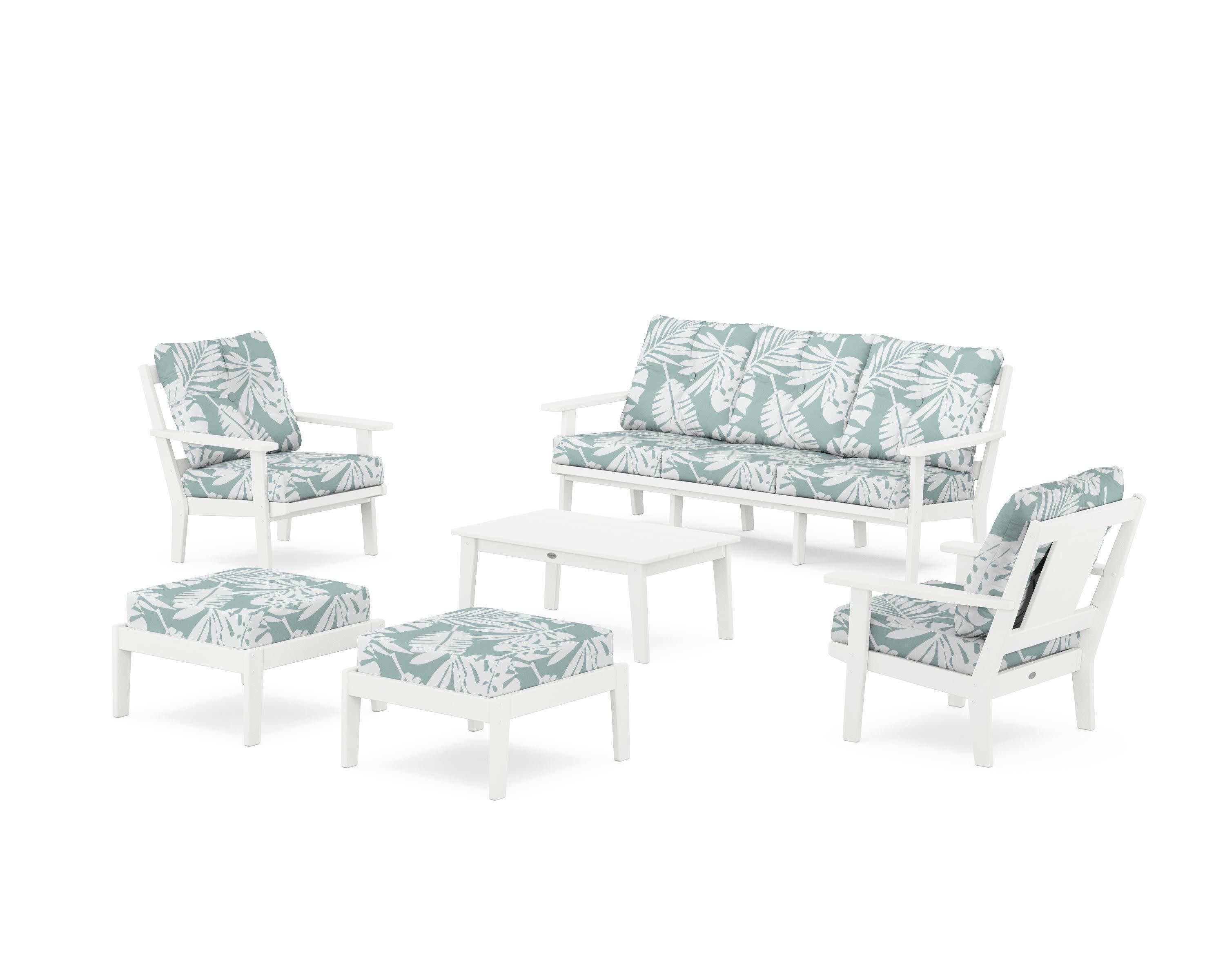 Prairie 6-Piece Lounge Sofa Set in White / Leaf Glacier Spa