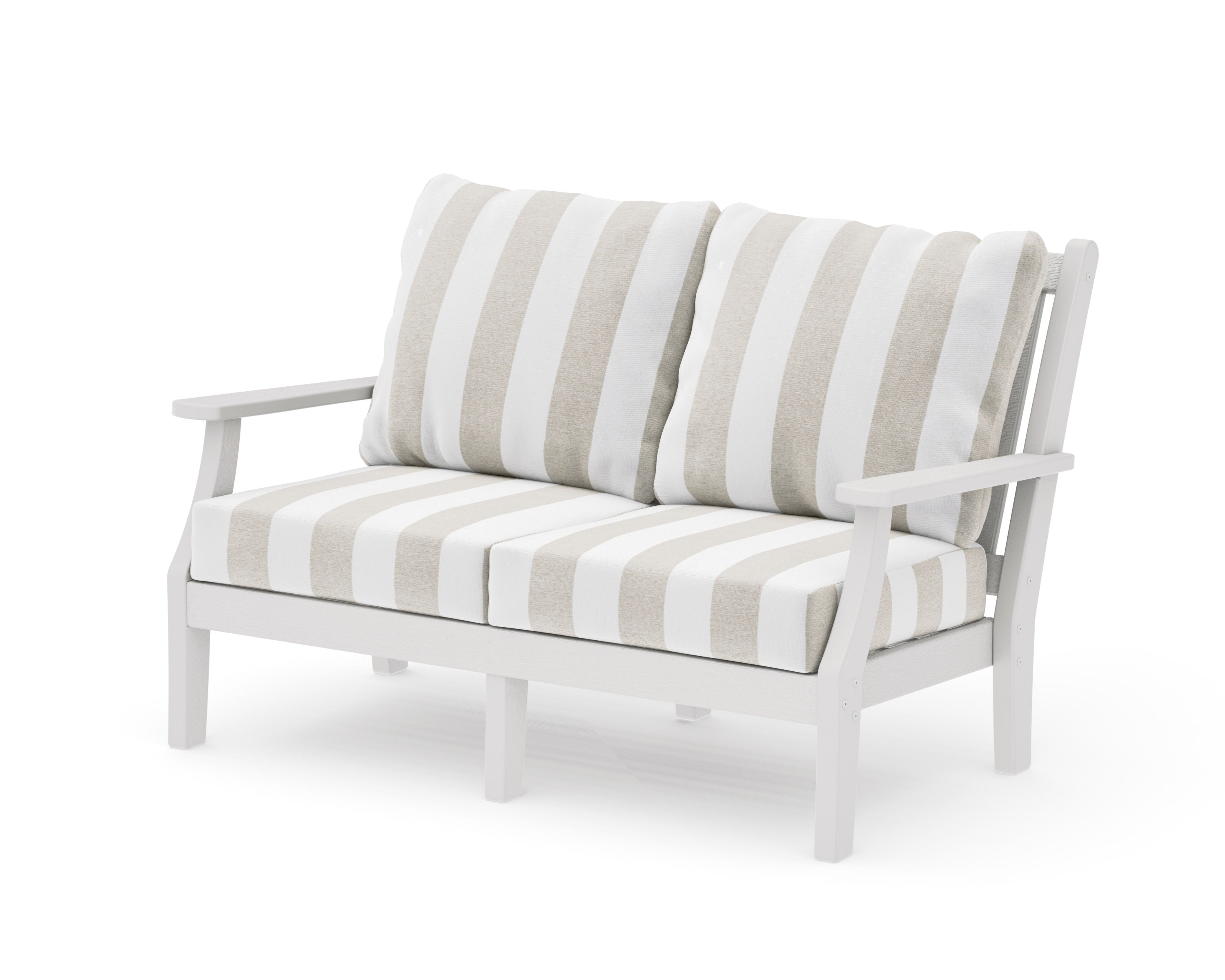 Wovendale Deep Seating Loveseat in Vintage White / Cabana Stripe Dune Burlap