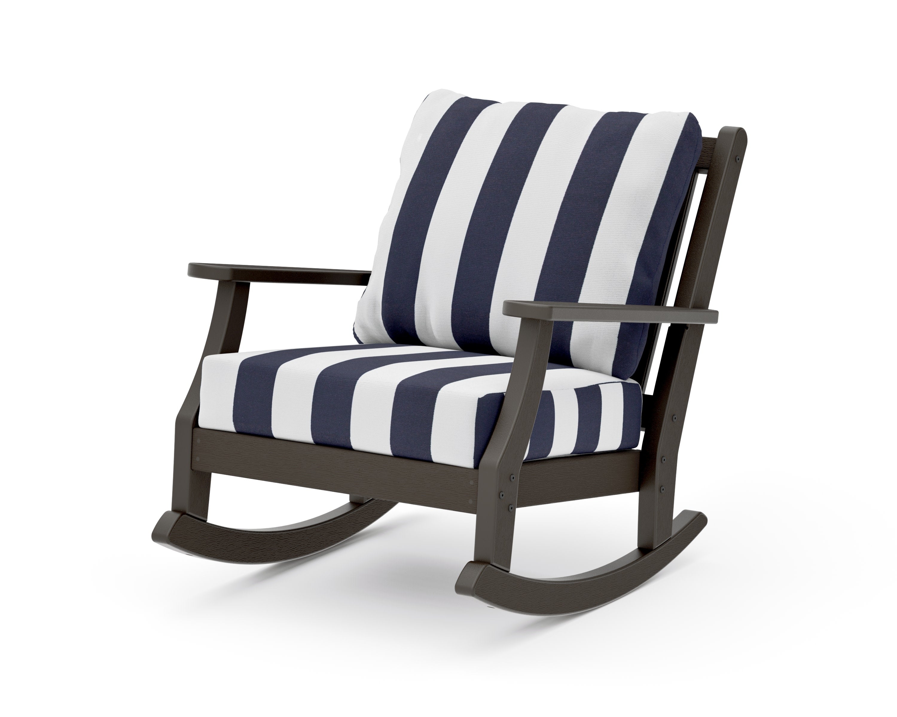 Wovendale Deep Seating Rocking Chair in Vintage Coffee / Cabana Stripe Navy