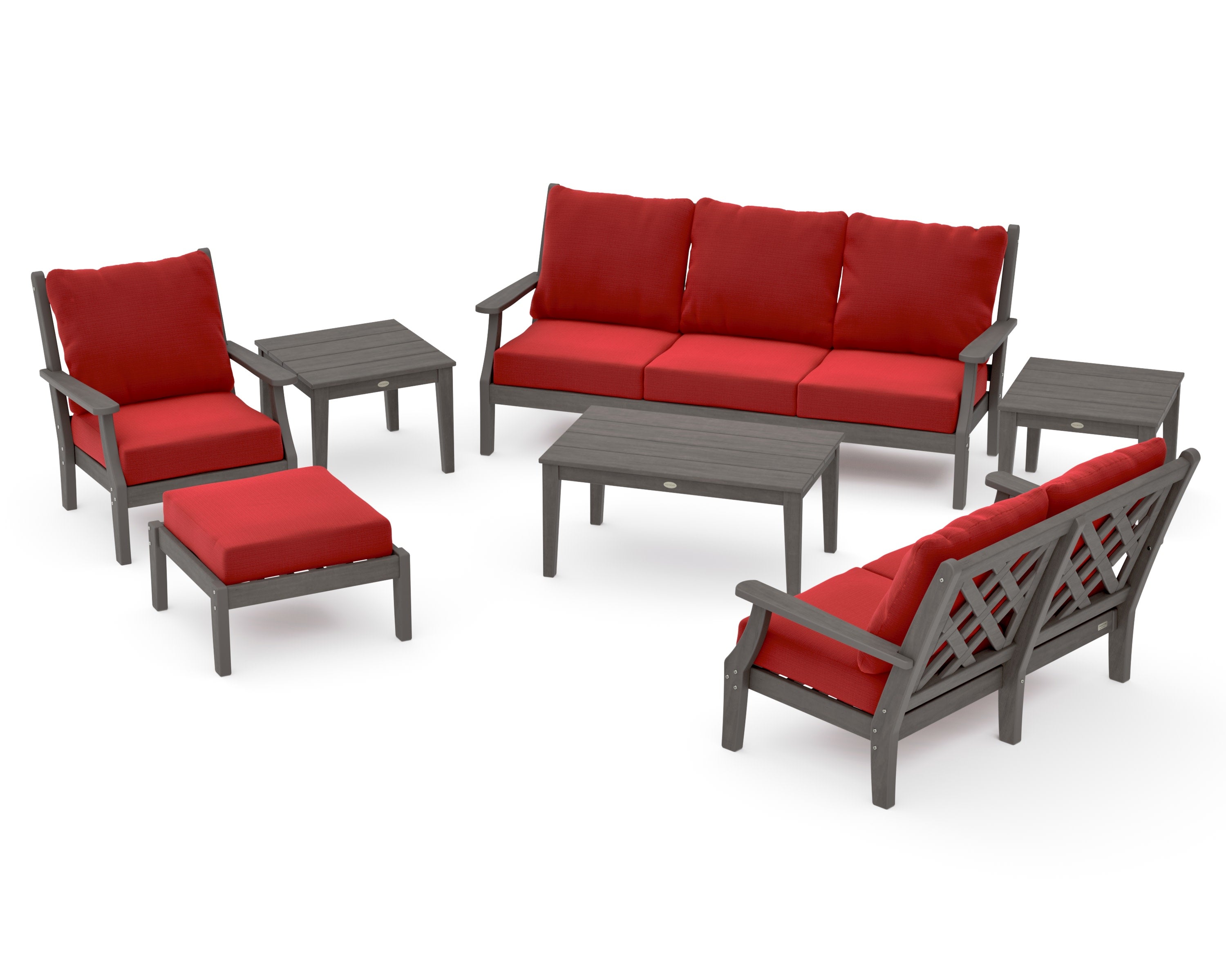 Wovendale 7-Piece Deep Seating Set in Driftwood / Crimson Linen