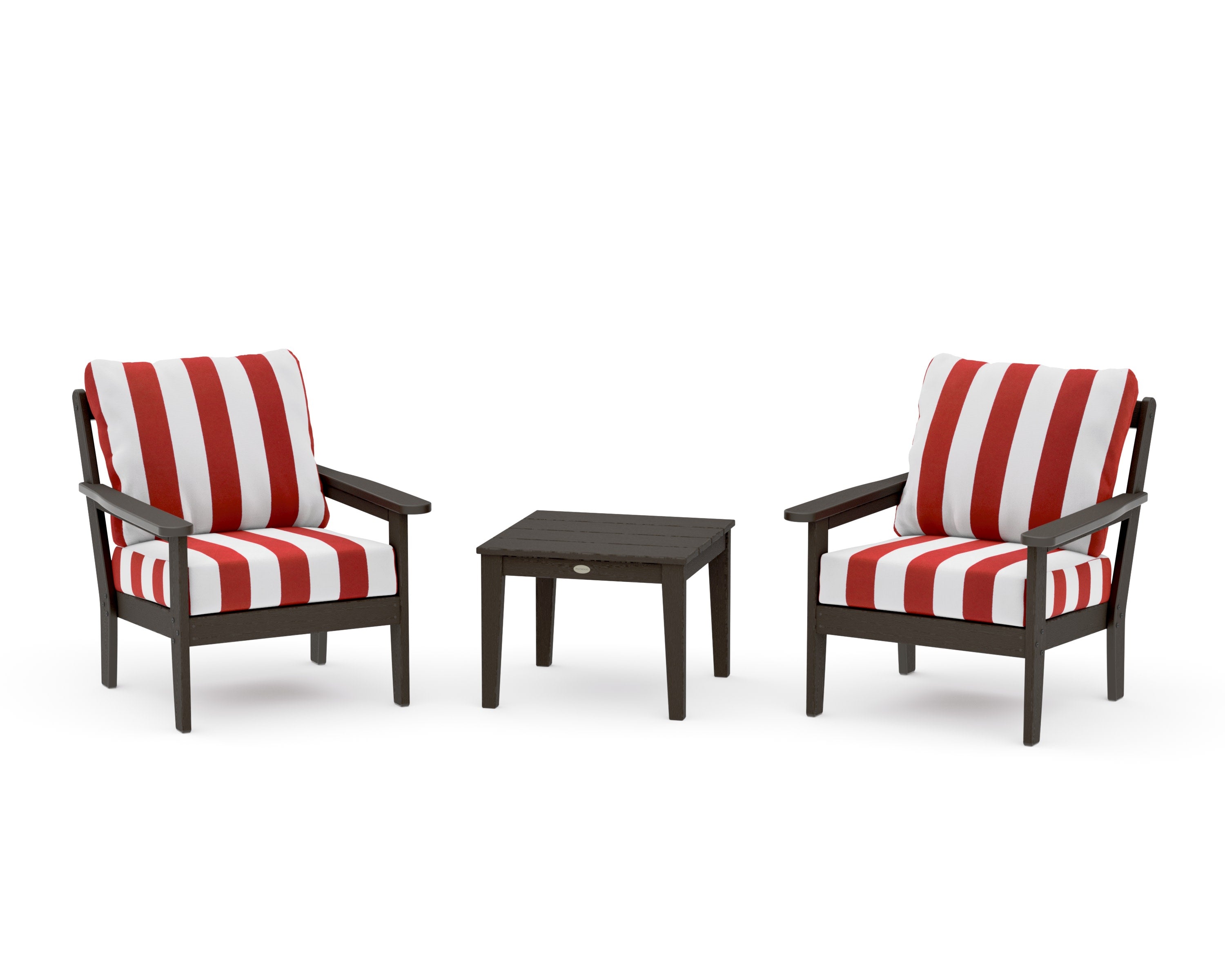 Cottage 3-Piece Deep Seating Set in Vintage Coffee / Cabana Stripe Crimson