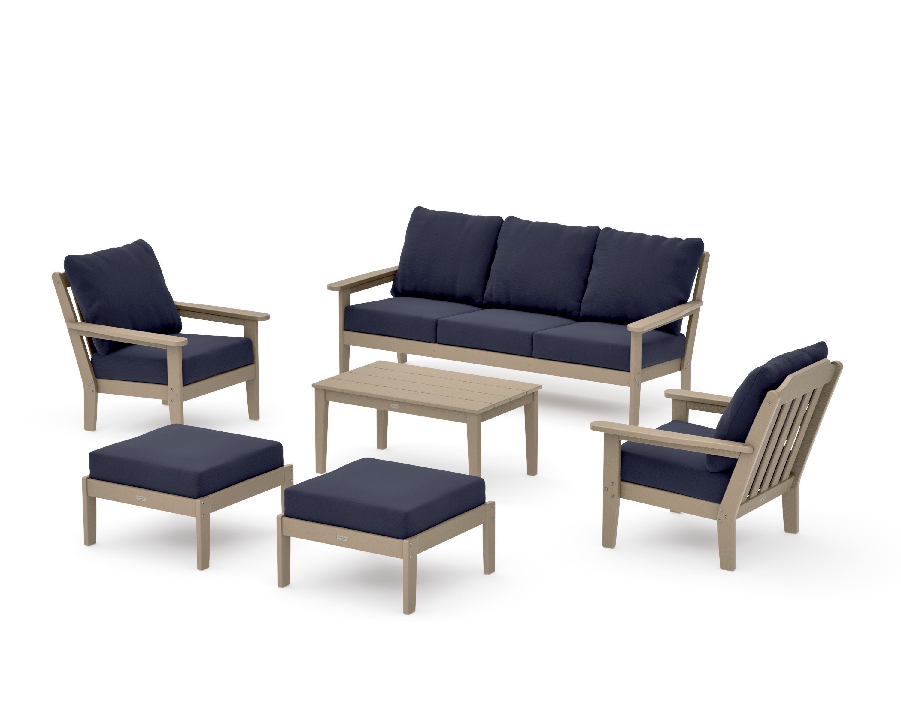 Cottage 6-Piece Lounge Sofa Set in Vintage Sahara / Navy Linen