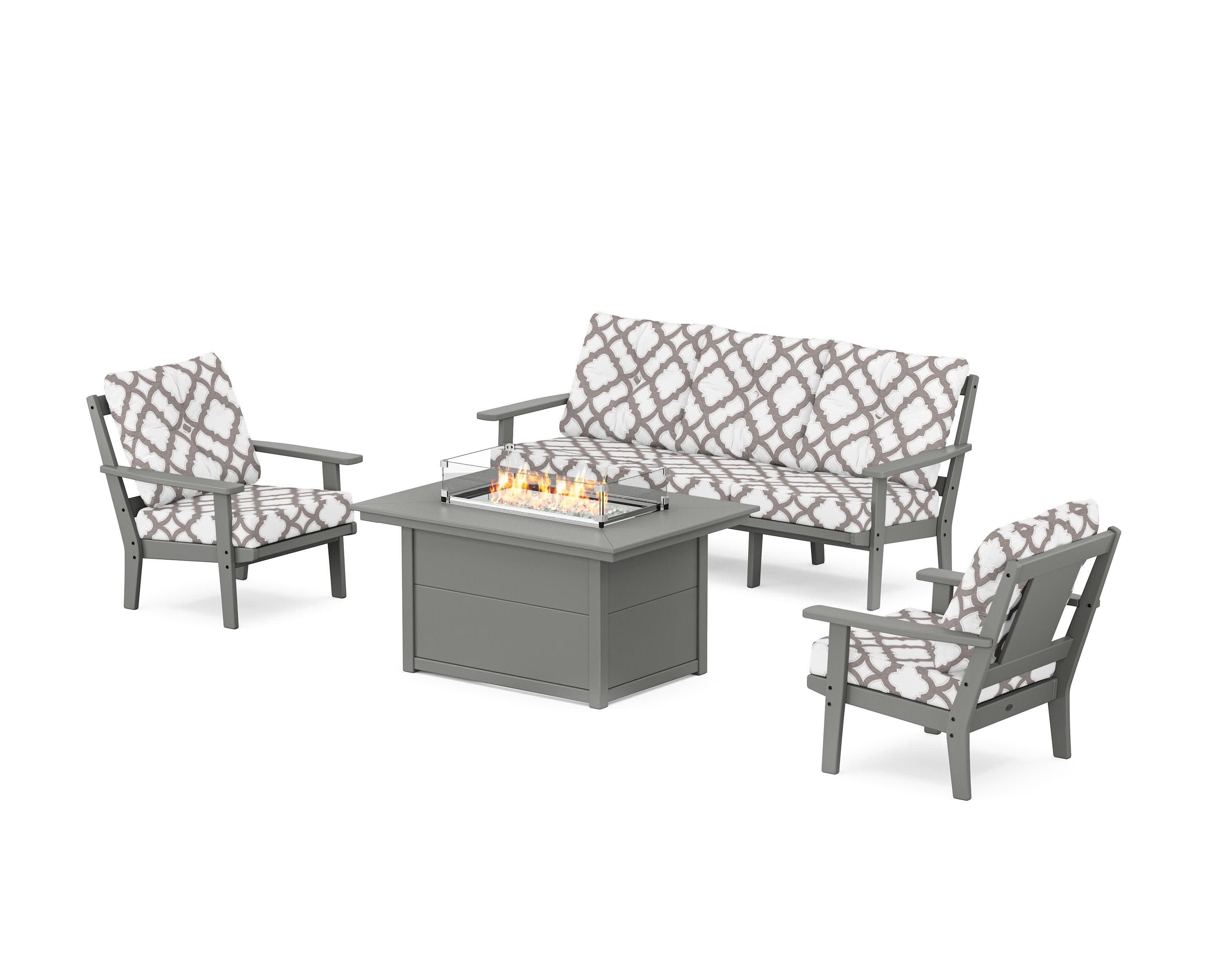 Prairie Deep Seating Fire Pit Table Set in Slate Grey / Trellis Grey Mist