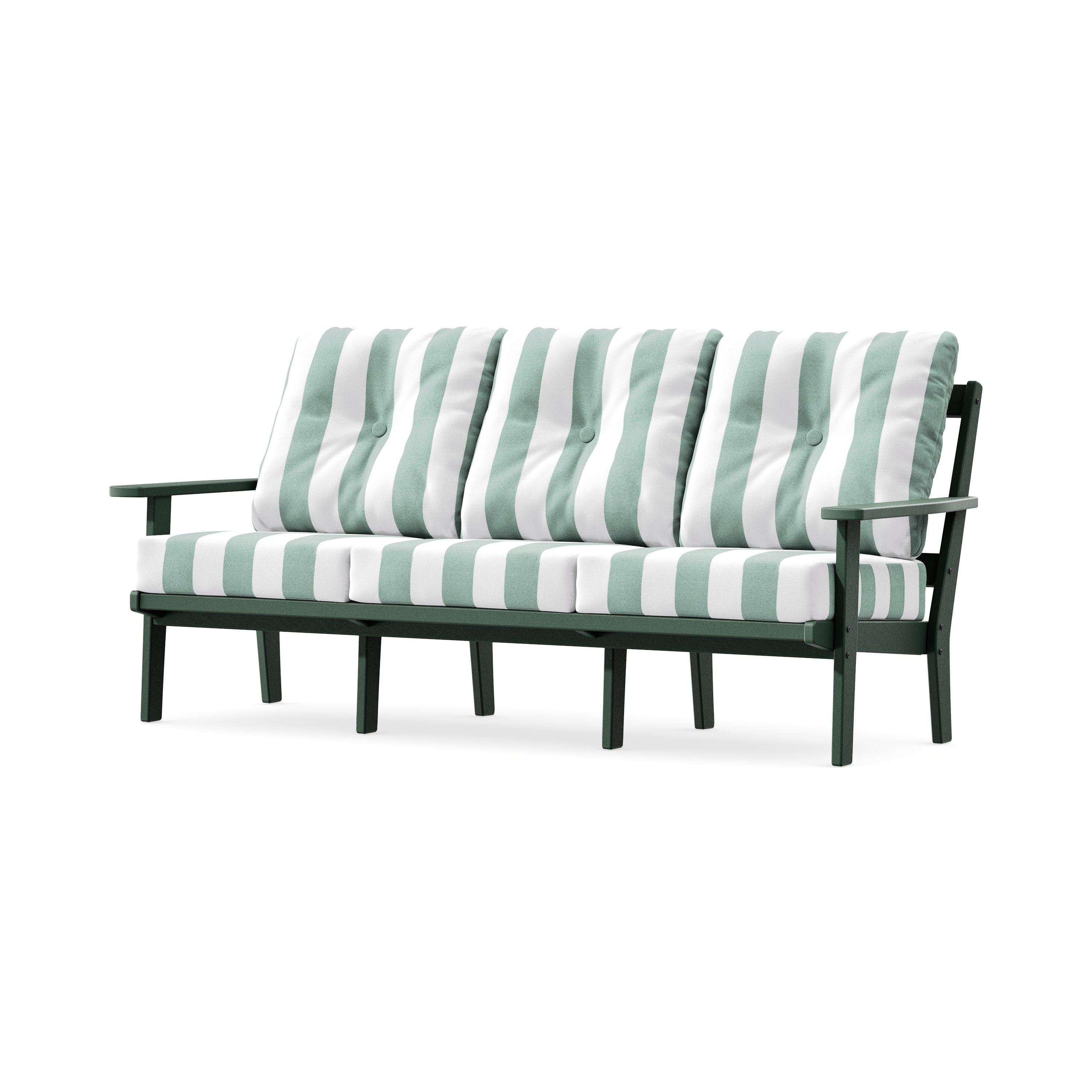 PrairieDeep Seating Sofa in Green / Cabana Stripe Glacier Spa