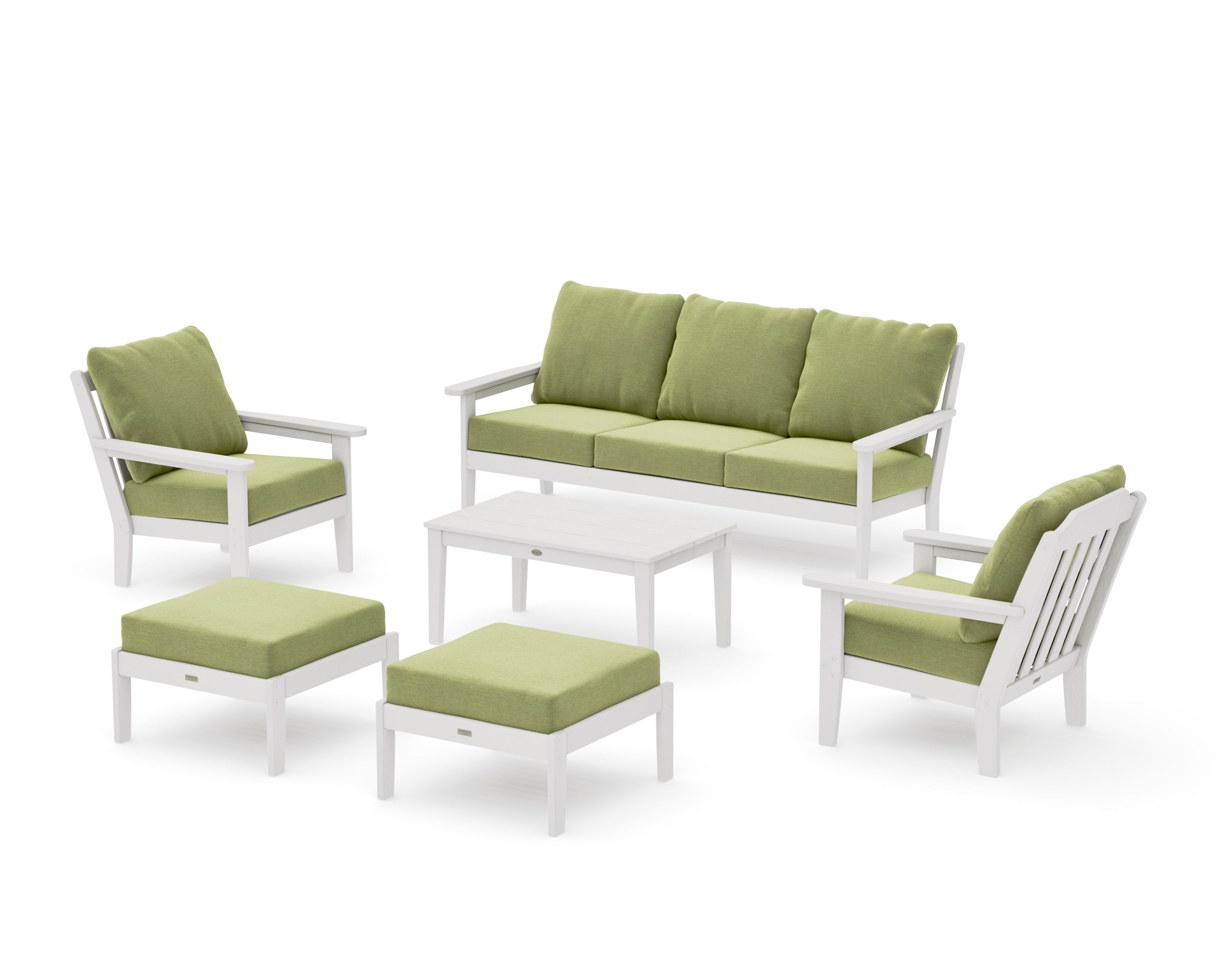 Cottage 6-Piece Lounge Sofa Set in Vintage White / Chartreuse Boucle