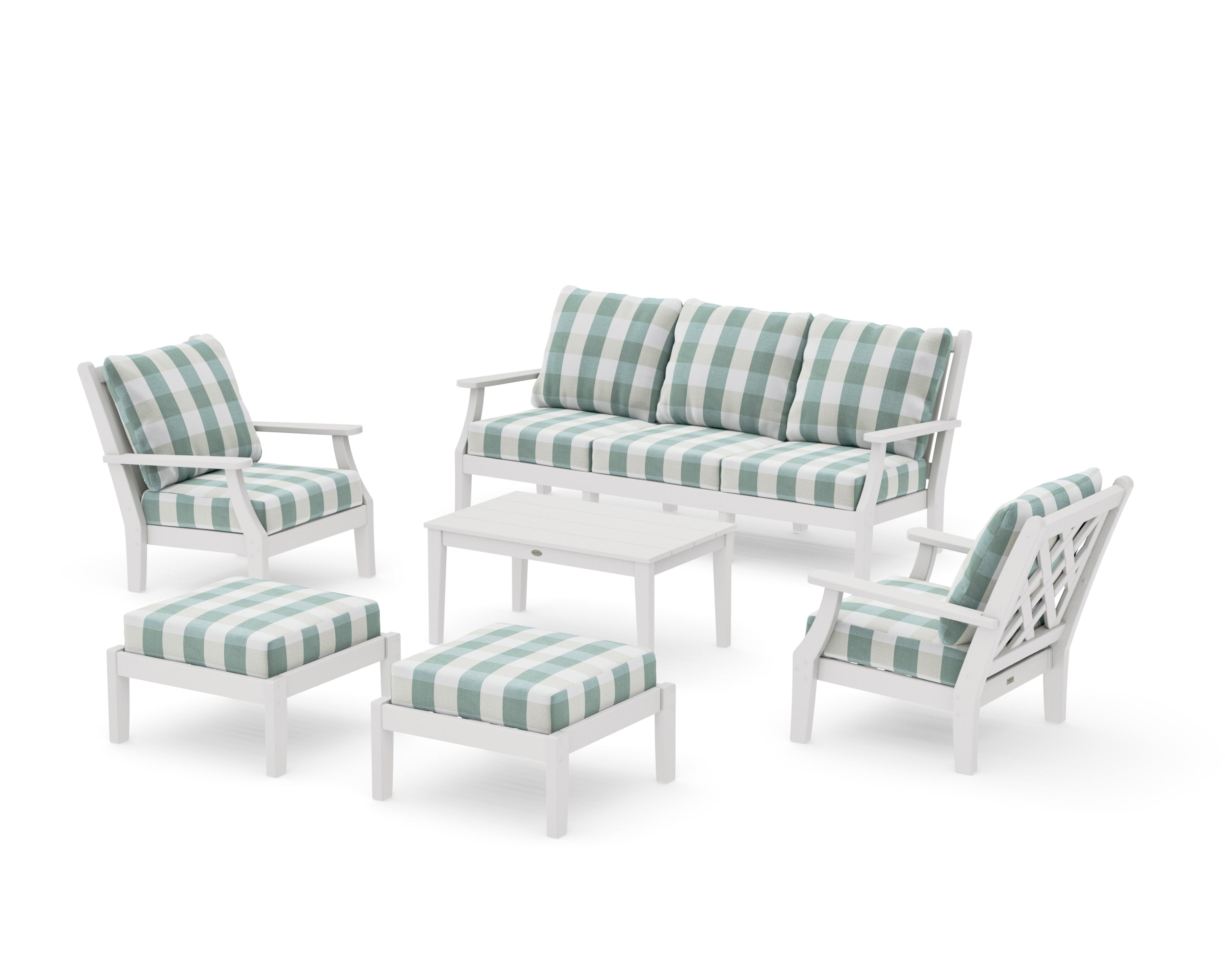 Wovendale 6-Piece Lounge Sofa Set in Vintage White / Buffalo Plaid Glacier Spa