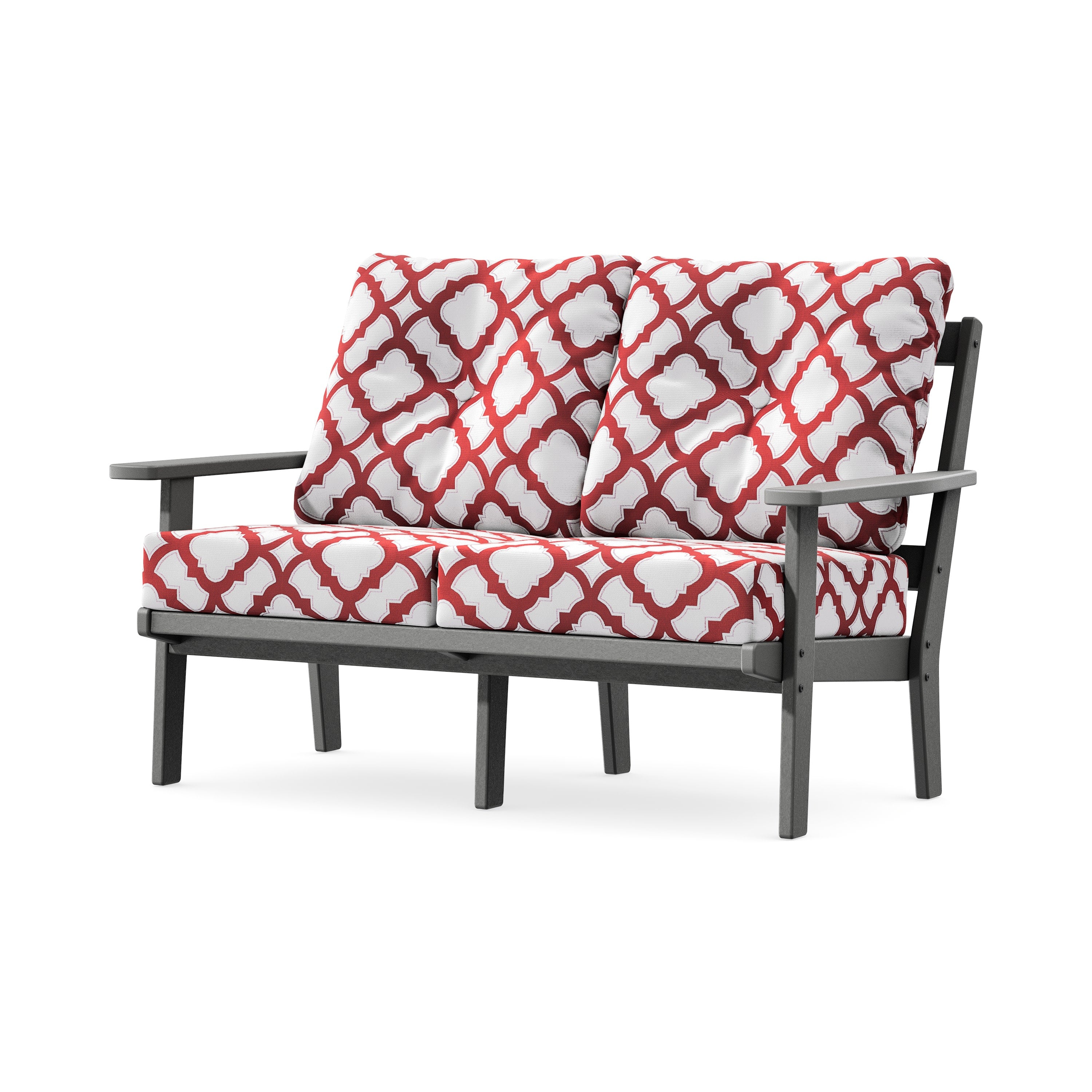 Prairie Deep SeatingLoveseat in Slate Grey / Trellis Crimson
