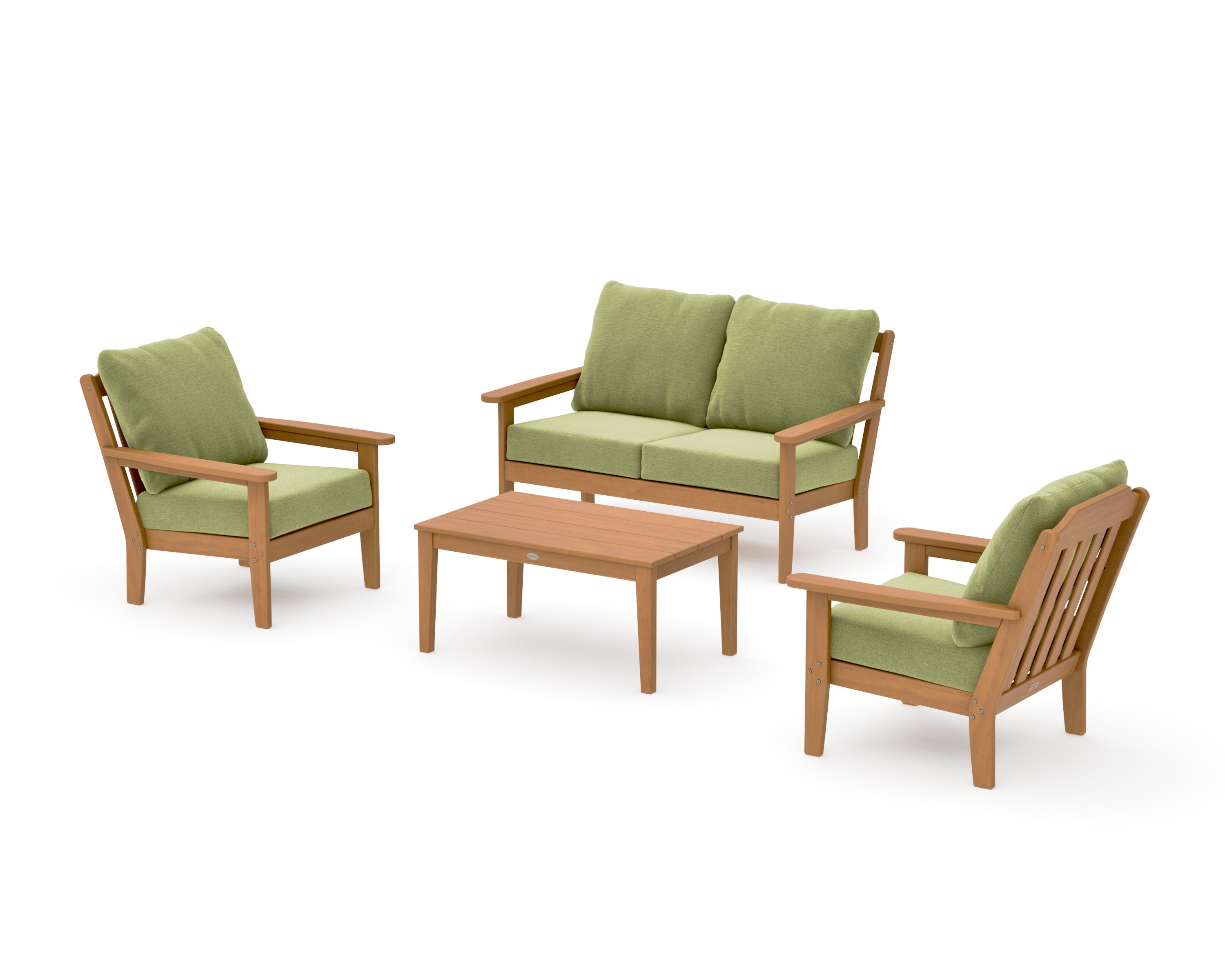 Cottage 4-Piece Deep Seating Set with Loveseat in Natural / Chartreuse Boucle