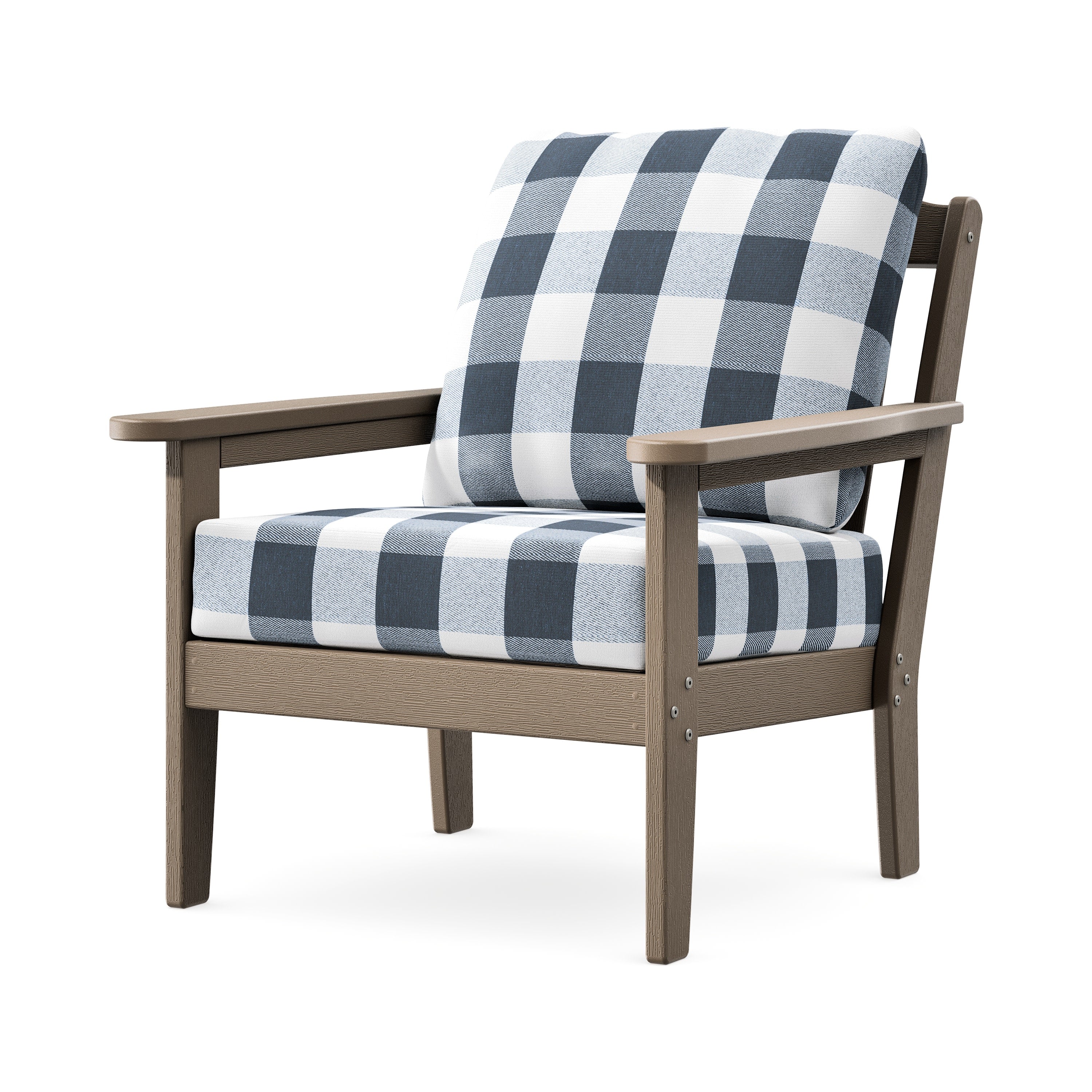 Cottage Deep Seating Chair in Vintage Sahara / Buffalo Plaid Marine Indigo