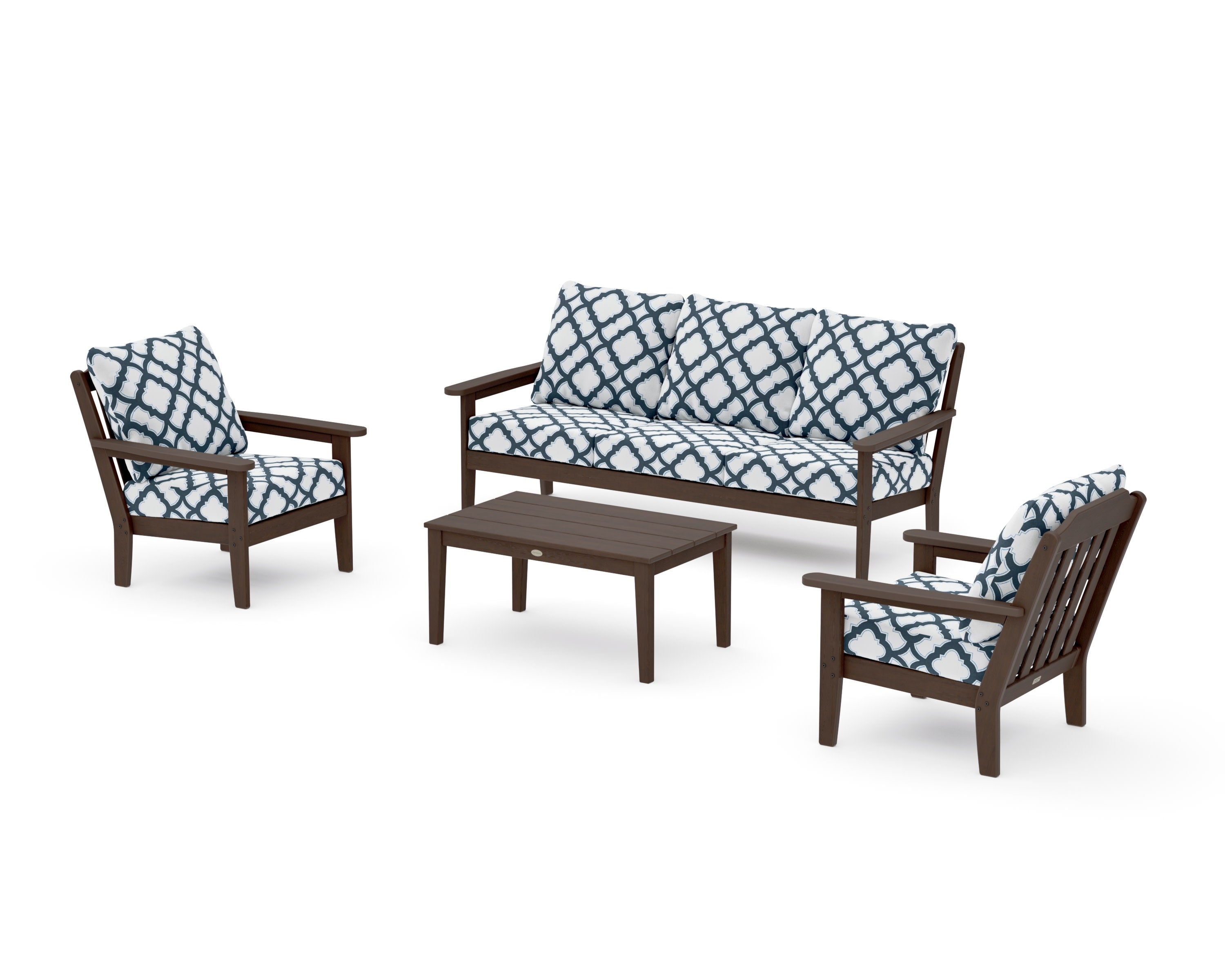 Cottage 4-Piece Deep Seating Set with Sofa in Kona / Trellis Marine Indigo