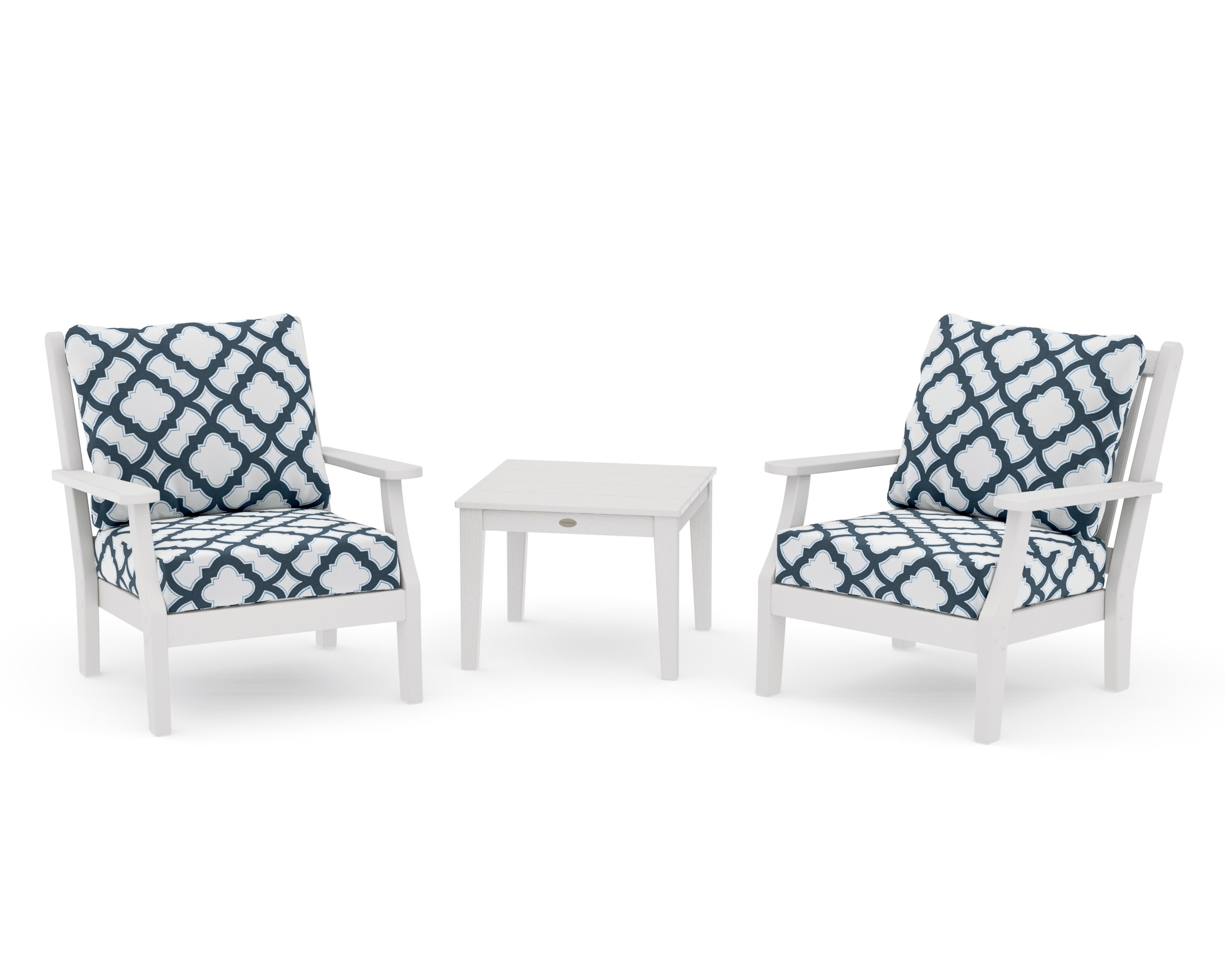 Wovendale 3-Piece Deep Seating Set in Vintage White / Trellis Marine Indigo