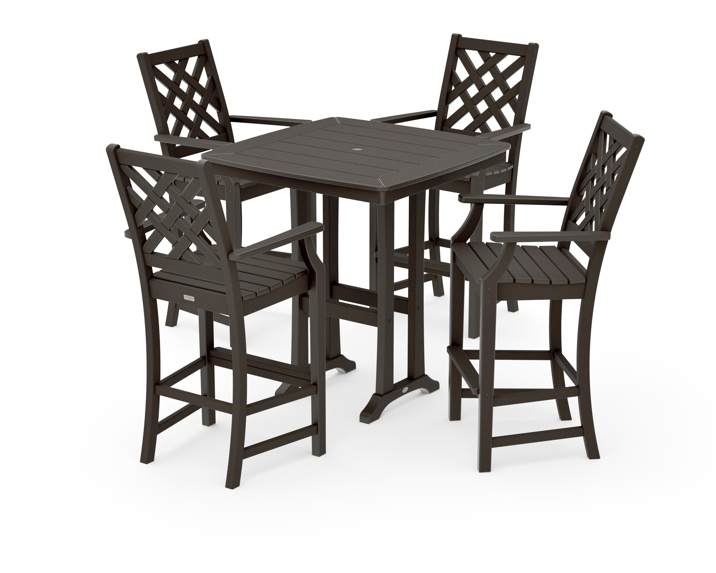 Wovendale 5-Piece Bar Set with Trestle Legs in Vintage Coffee