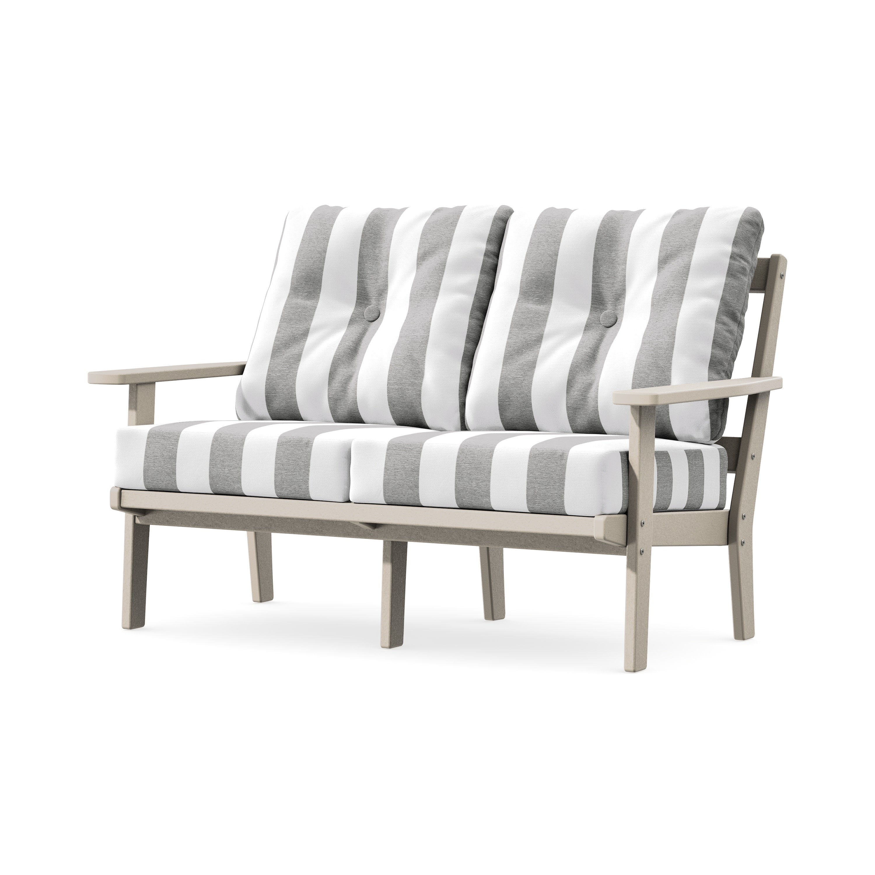 Prairie Deep SeatingLoveseat in Sand / Cabana Stripe Grey Mist