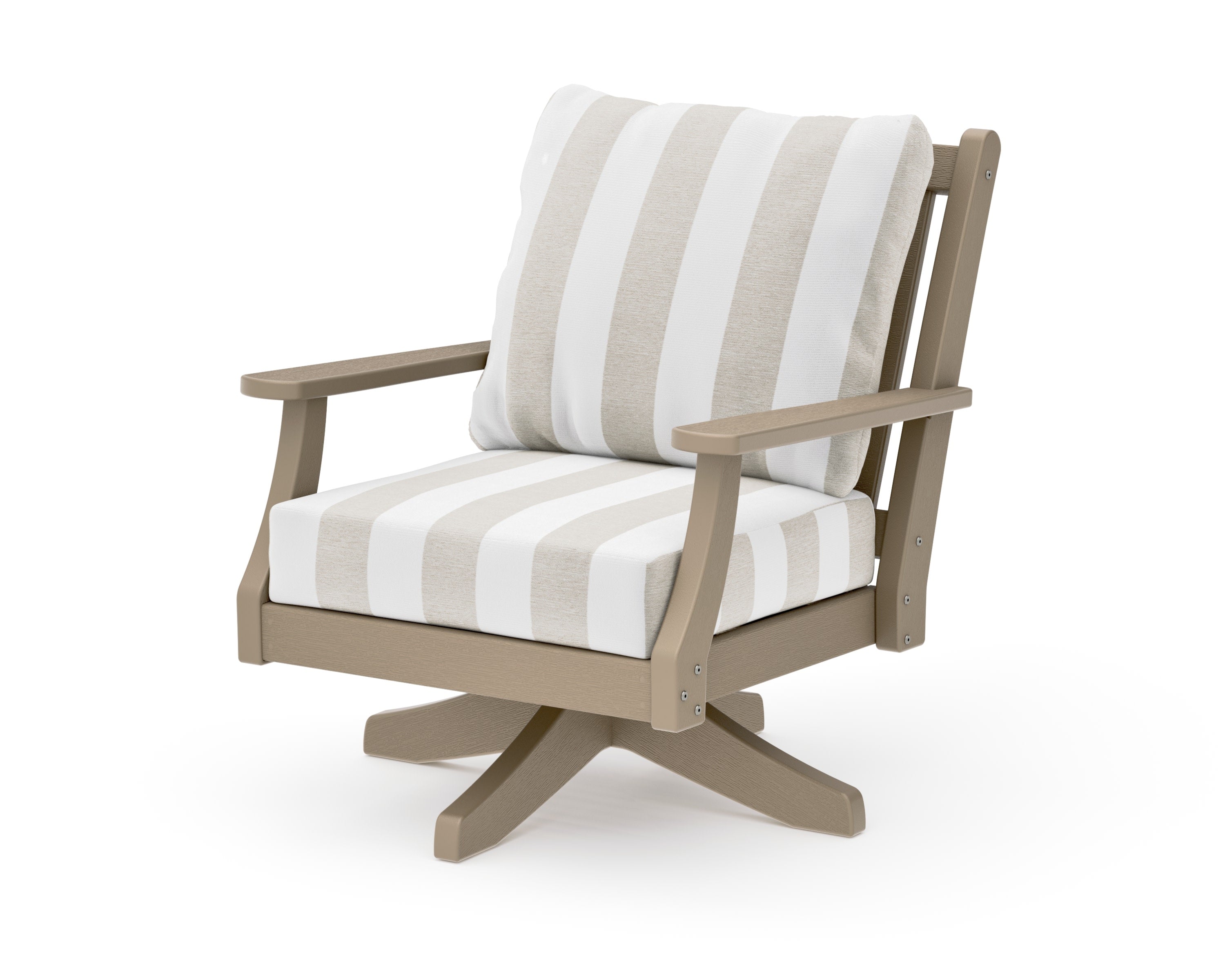 Wovendale Deep Seating Swivel Chair in Vintage Sahara / Cabana Stripe Dune Burlap