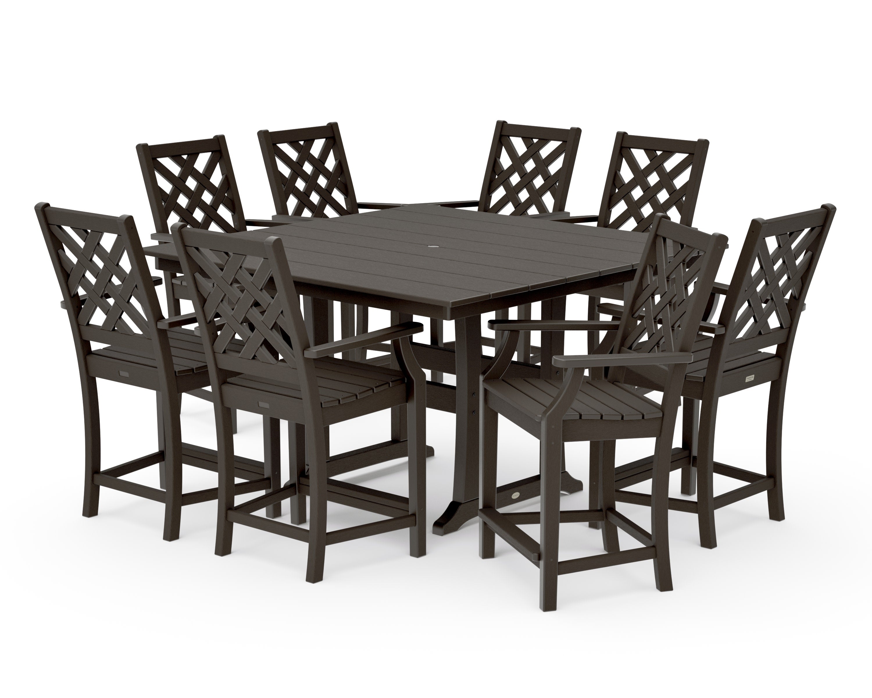 Wovendale 9-Piece Square Farmhouse Counter Set with Trestle Legs in Vintage Coffee