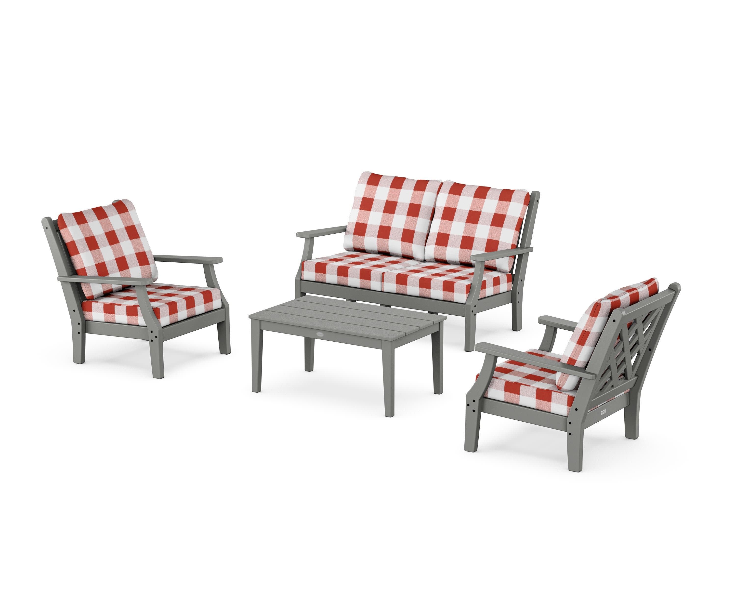 Wovendale 4-Piece Deep Seating Set with Loveseat in Slate Grey / Buffalo Plaid Crimson
