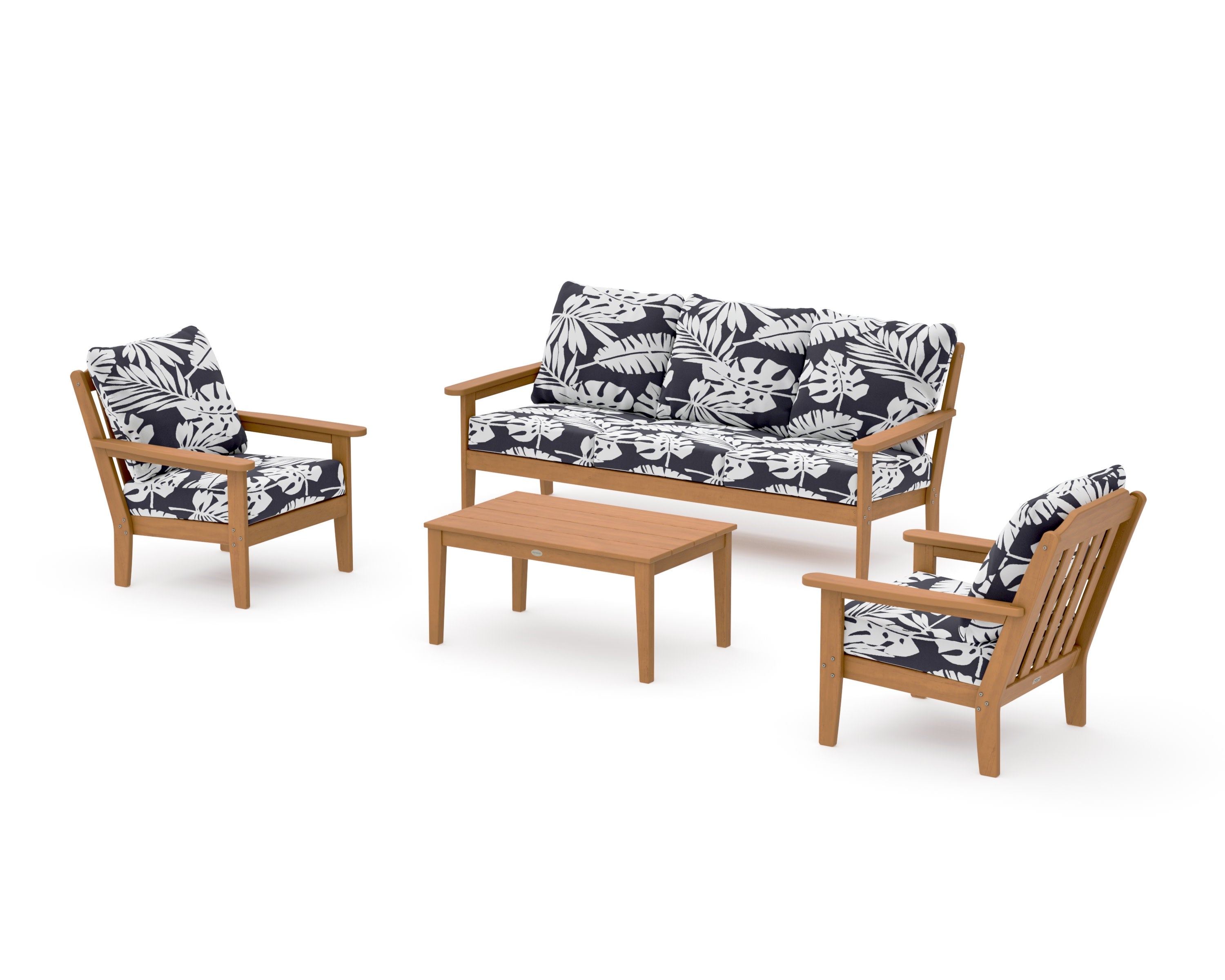 Cottage 4-Piece Deep Seating Set with Sofa in Natural / Leaf Navy