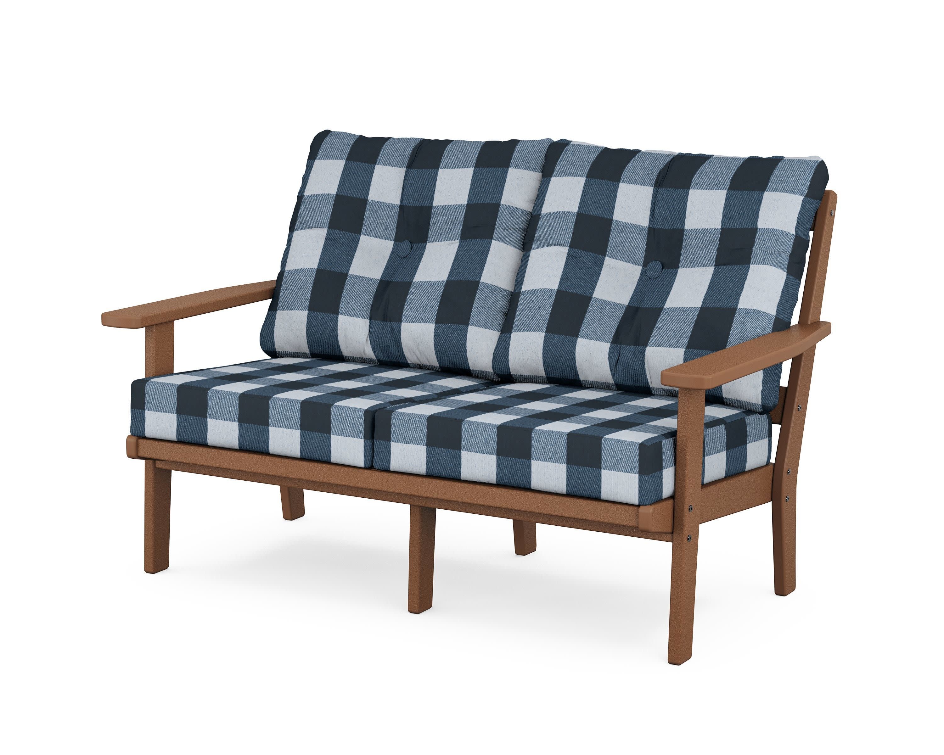 Prairie Deep SeatingLoveseat in Teak / Buffalo Plaid Marine Indigo