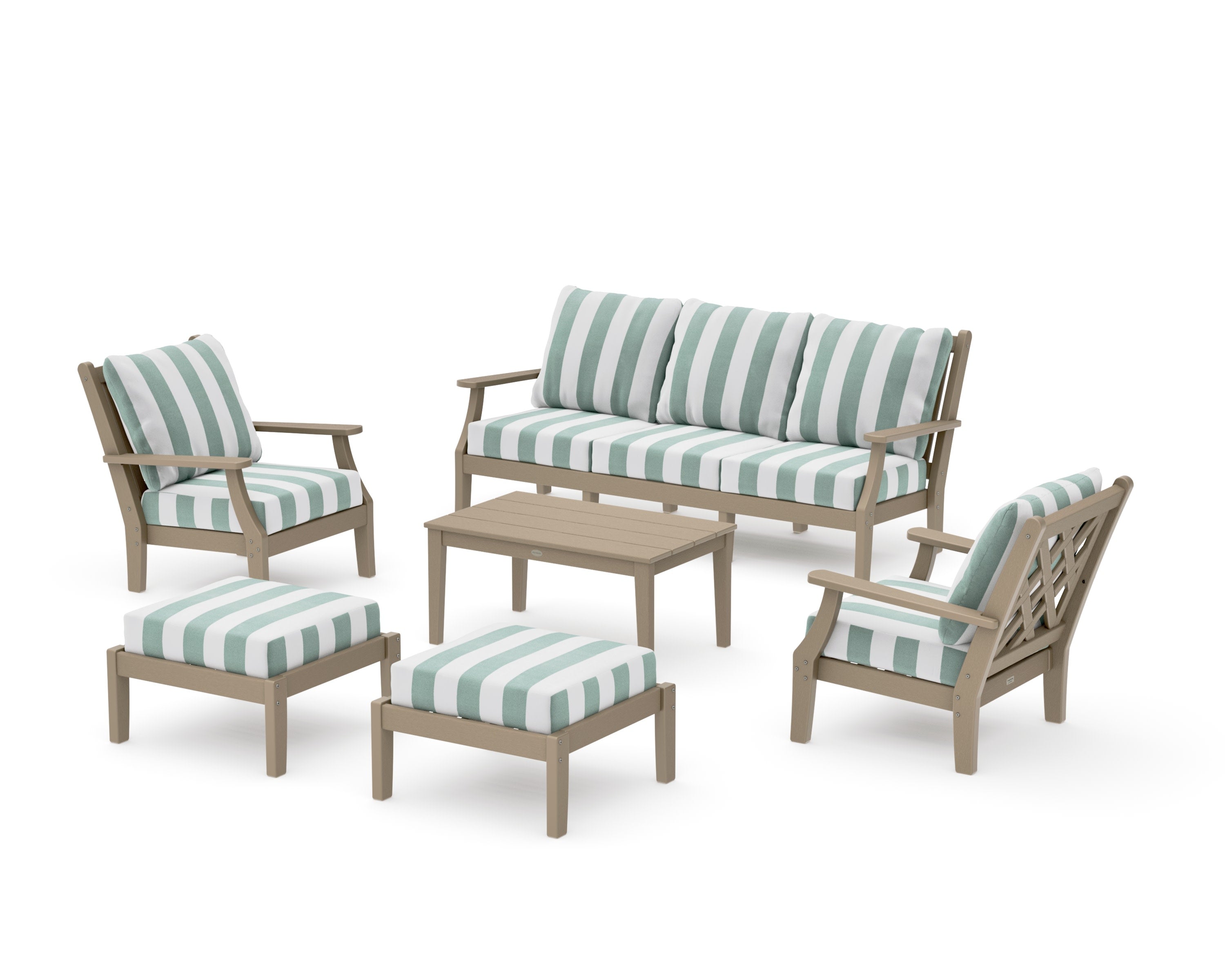 Wovendale 6-Piece Lounge Sofa Set in Vintage Sahara / Cabana Stripe Glacier Spa