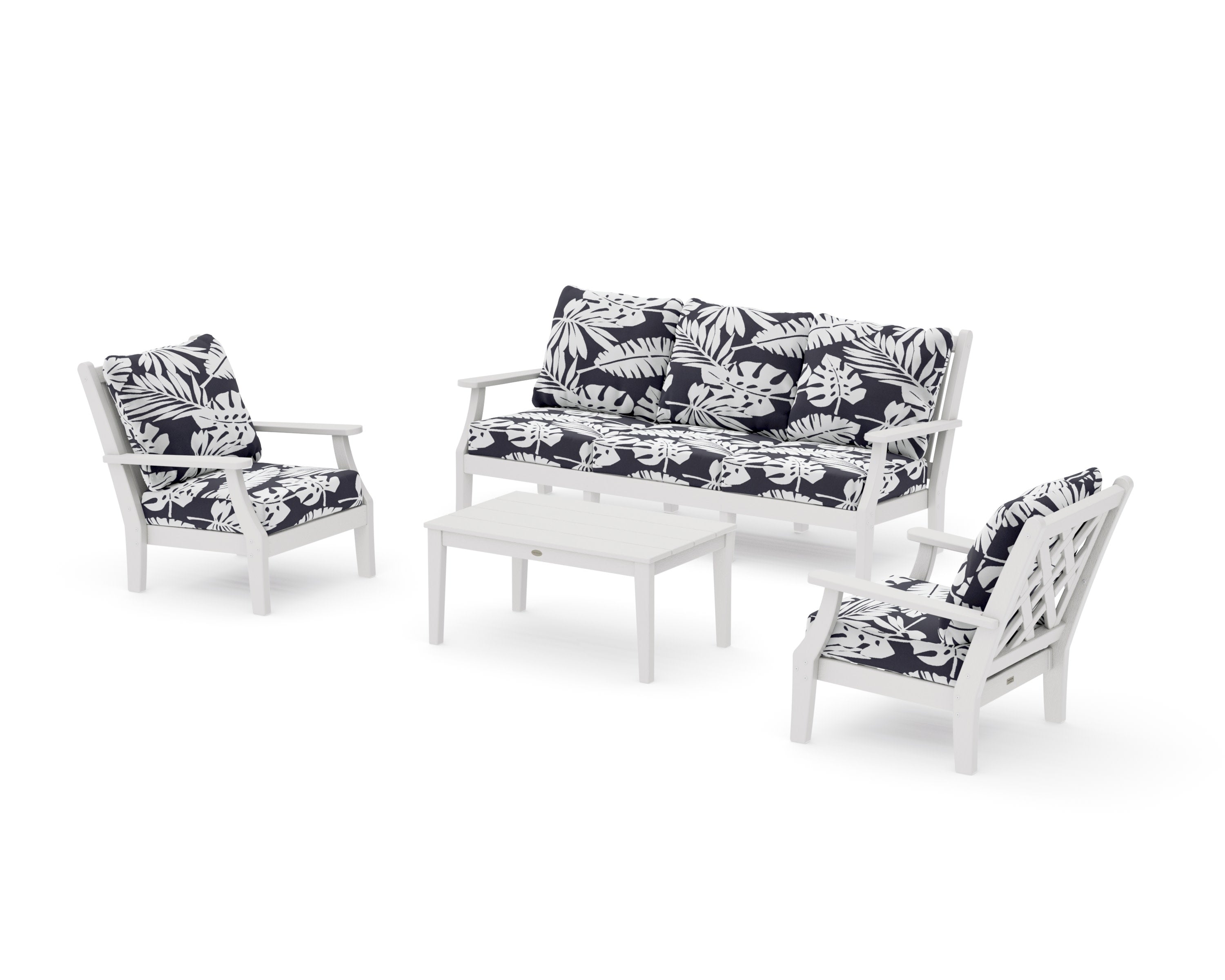 Wovendale 4-Piece Deep Seating Set with Sofa in Vintage White / Leaf Navy