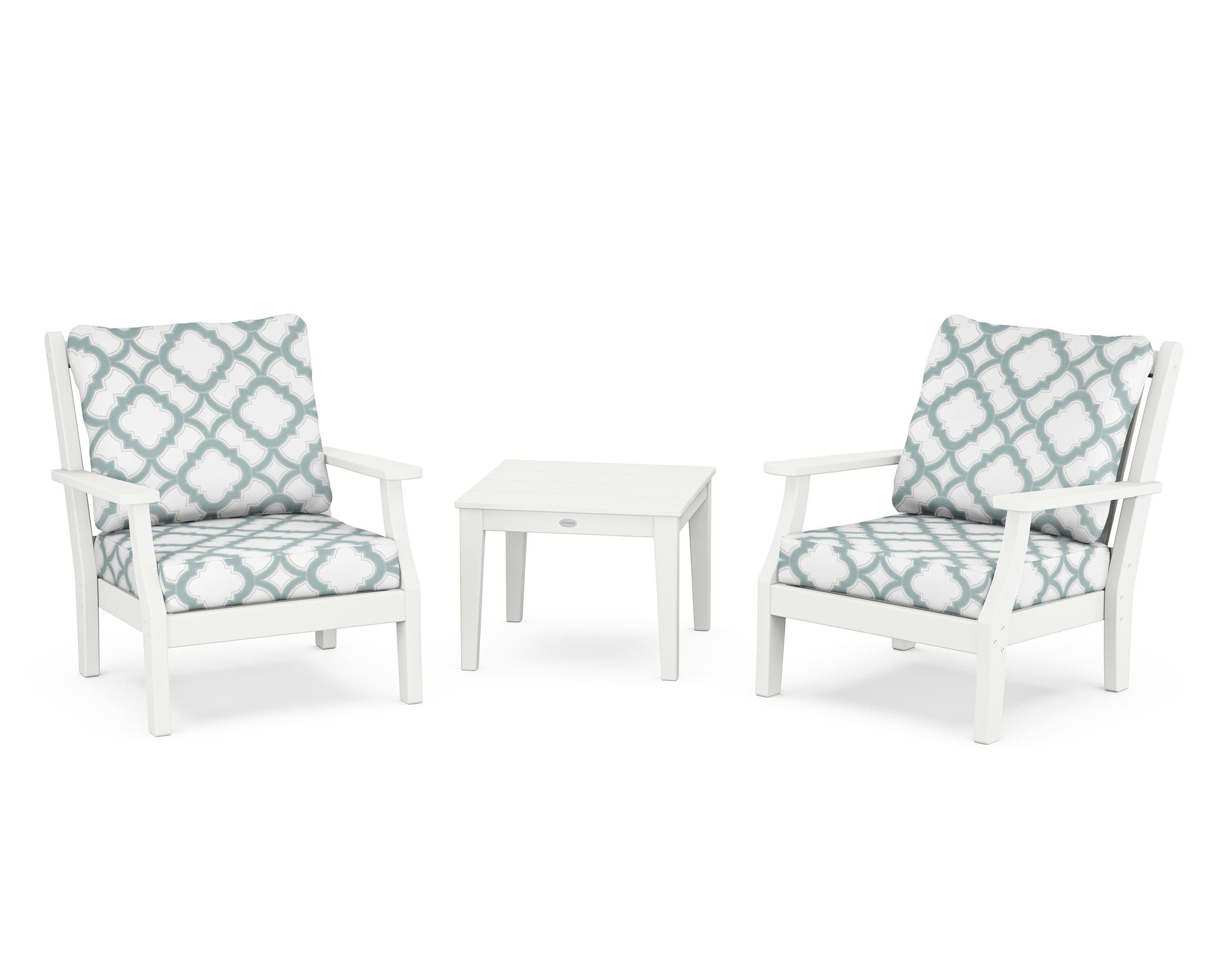 Wovendale 3-Piece Deep Seating Set in White / Trellis Glacier Spa