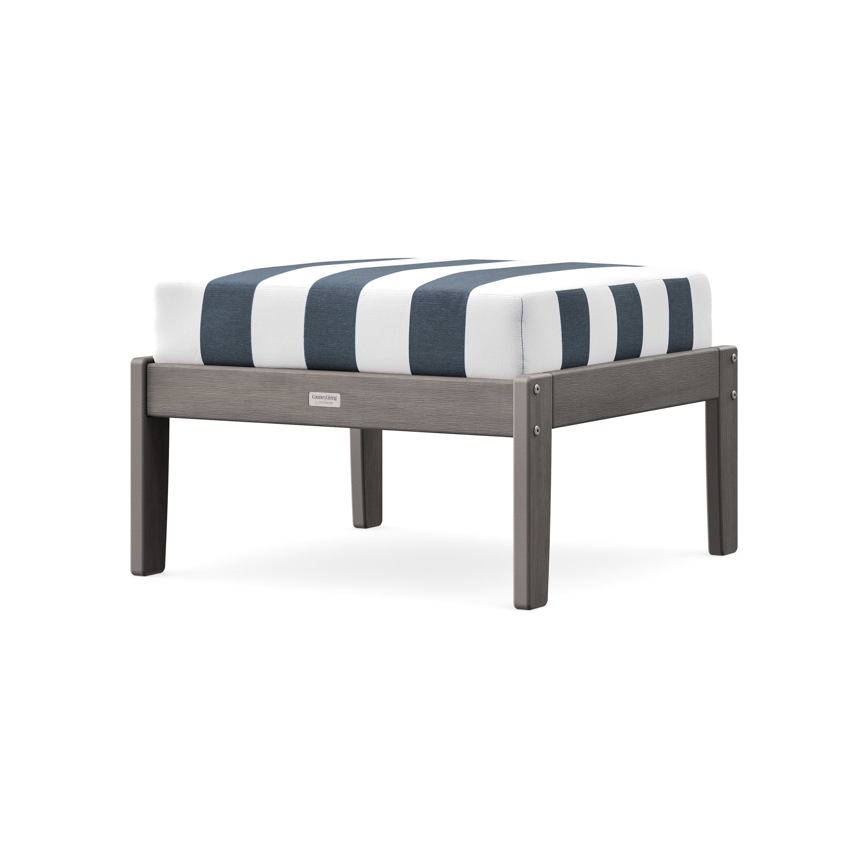 Cottage Deep Seating Ottoman in Driftwood / Cabana Stripe Marine Indigo