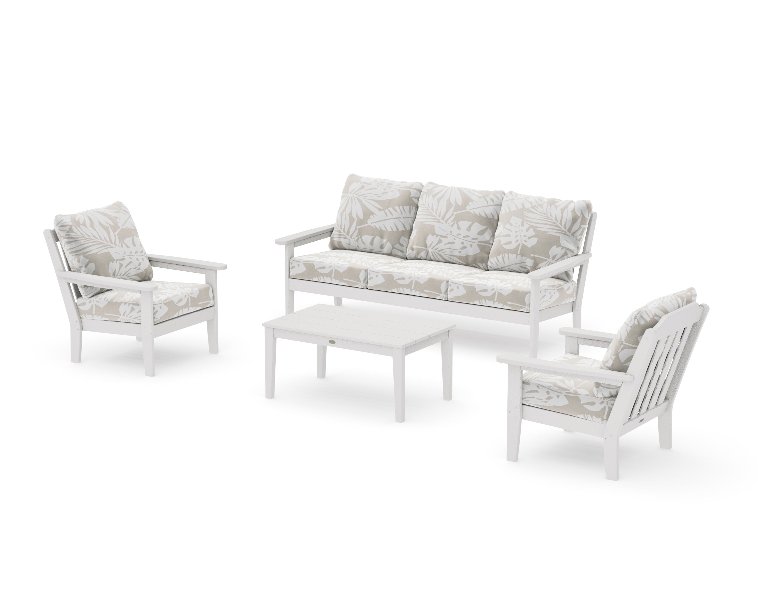 Cottage 4-Piece Deep Seating Set with Sofa in Vintage White / Leaf Dune Burlap
