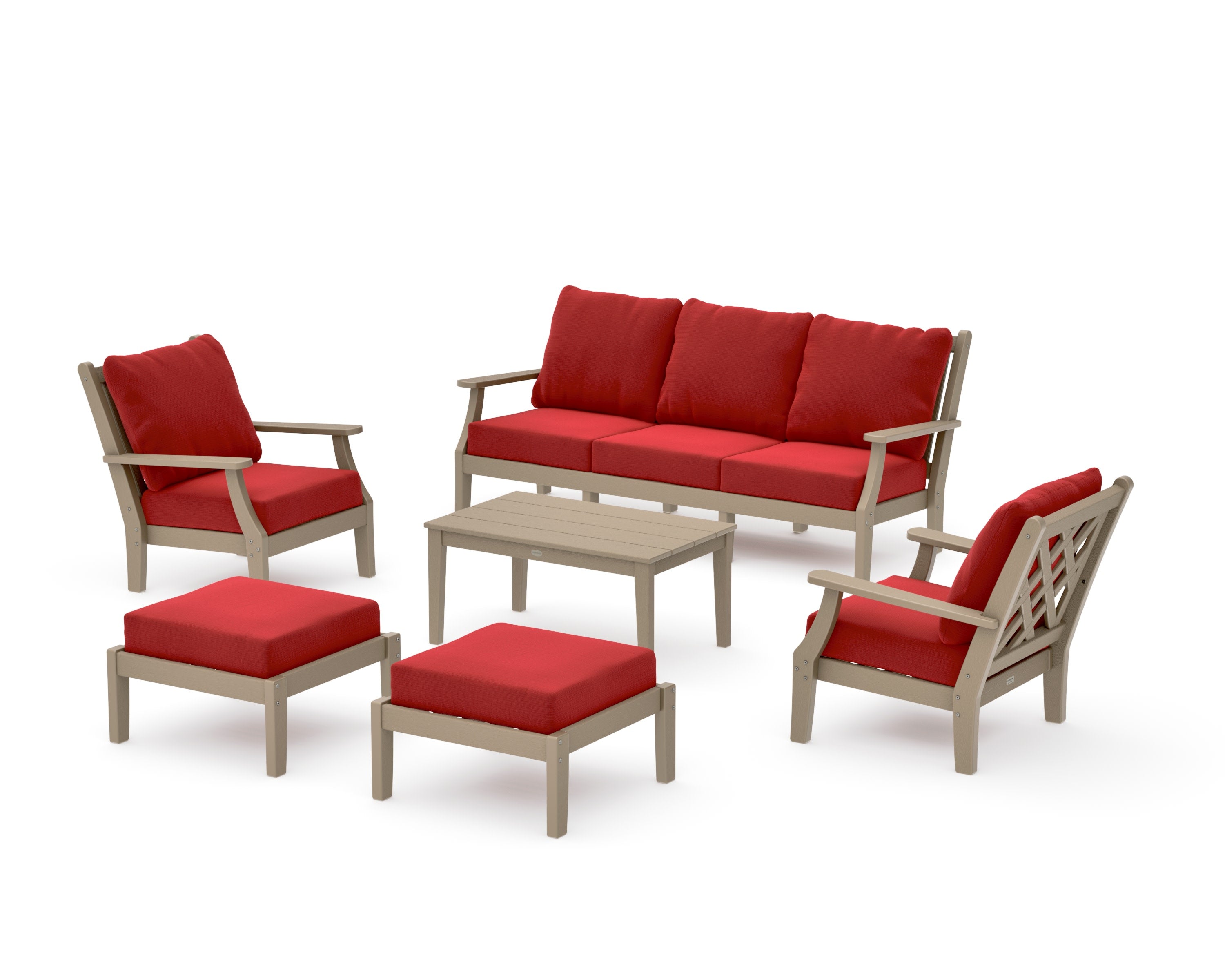Wovendale 6-Piece Lounge Sofa Set in Vintage Sahara / Crimson Linen