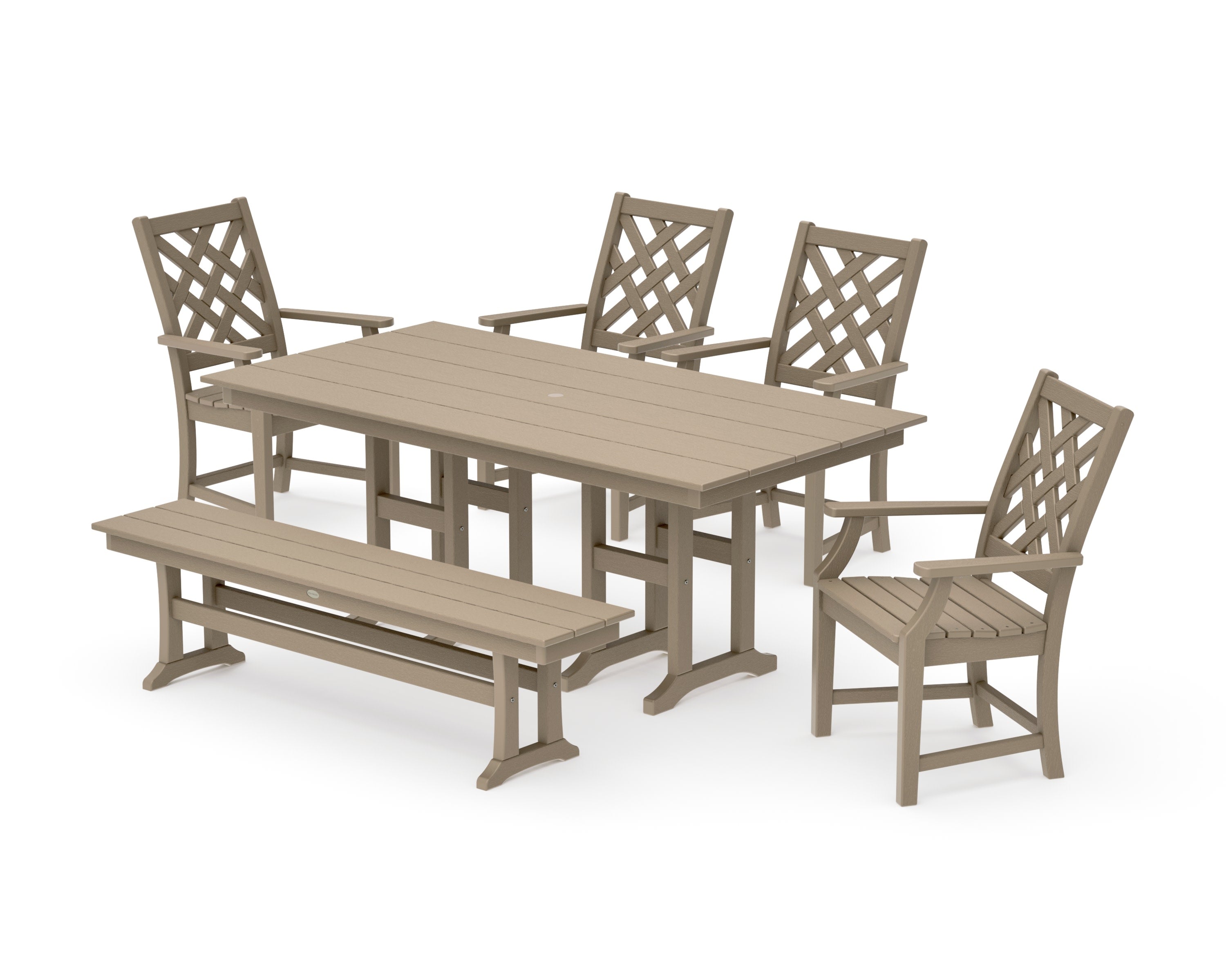Wovendale 6-Piece Farmhouse Dining Set with Bench in Vintage Sahara