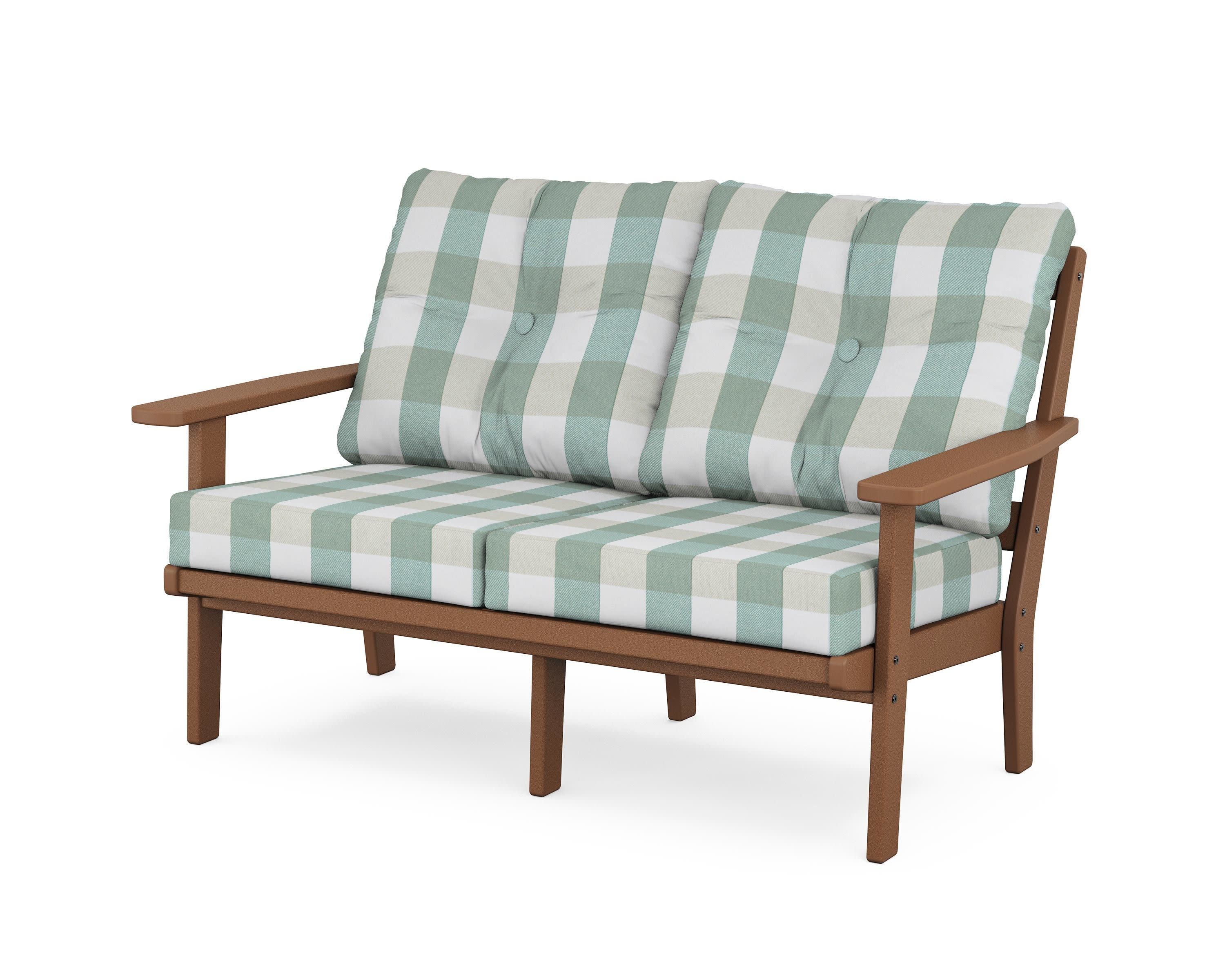 Prairie Deep SeatingLoveseat in Teak / Buffalo Plaid Glacier Spa