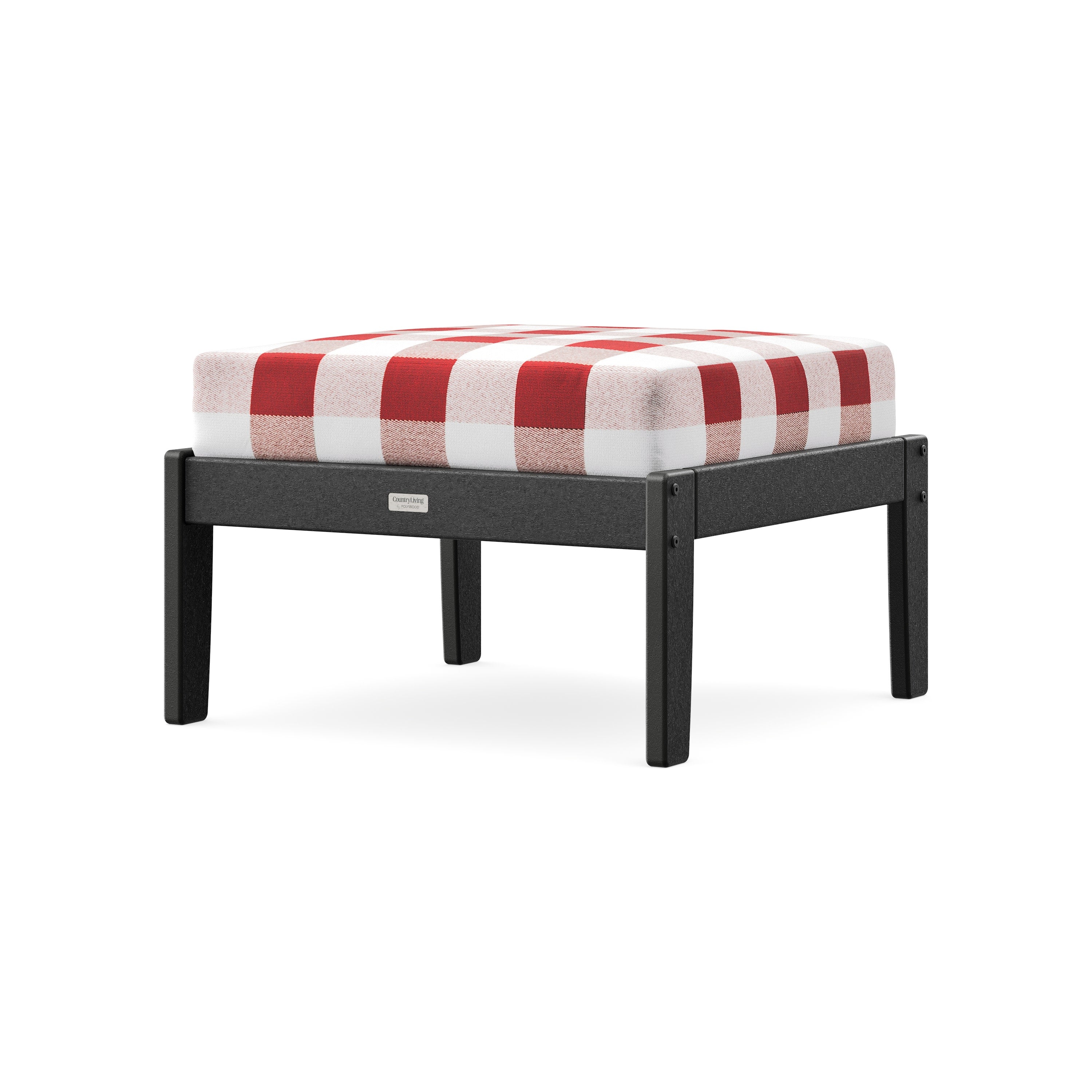 Cottage Deep Seating Ottoman in Black / Buffalo Plaid Crimson