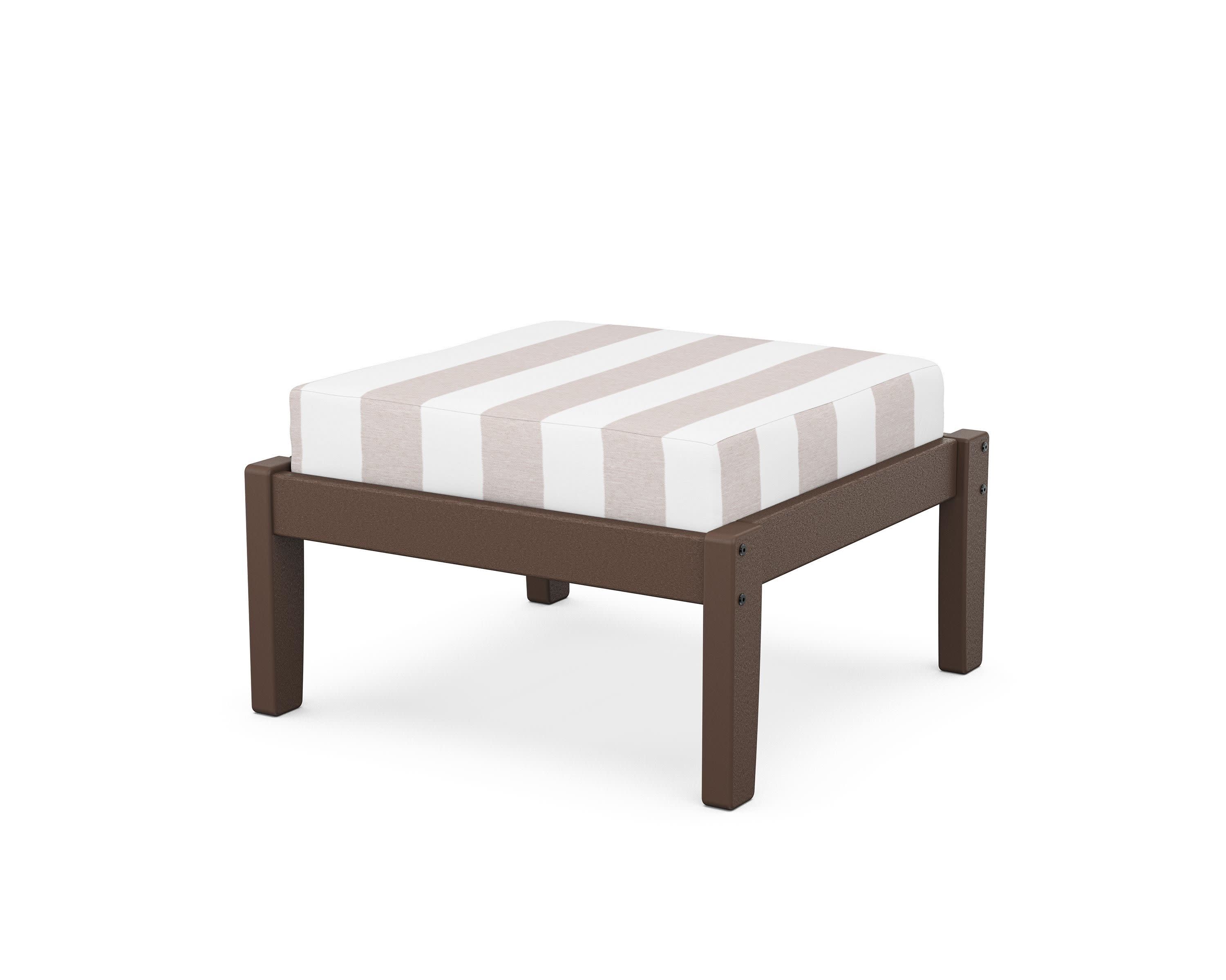 Deep Seating Ottoman in Mahogany / Cabana Stripe Dune Burlap