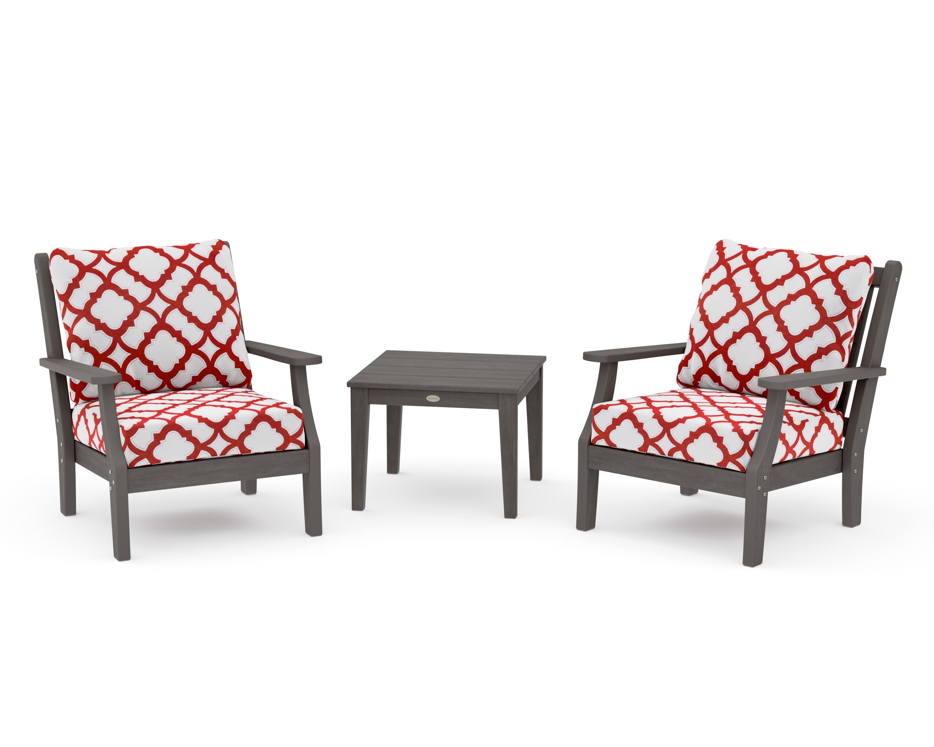 Wovendale 3-Piece Deep Seating Set in Driftwood / Trellis Crimson