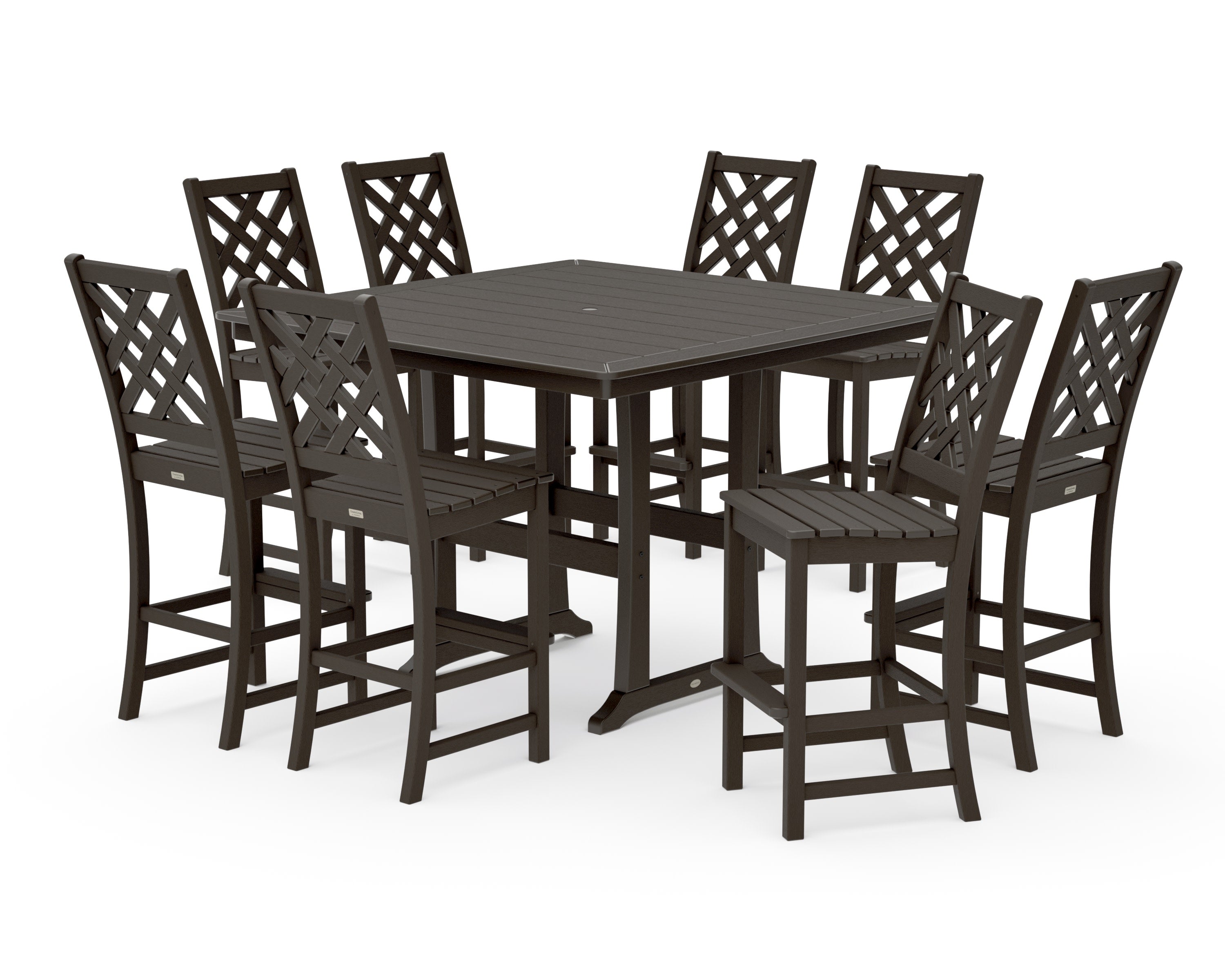 Wovendale Side Chair 9-Piece Square Bar Set with Trestle Legs in Vintage Coffee