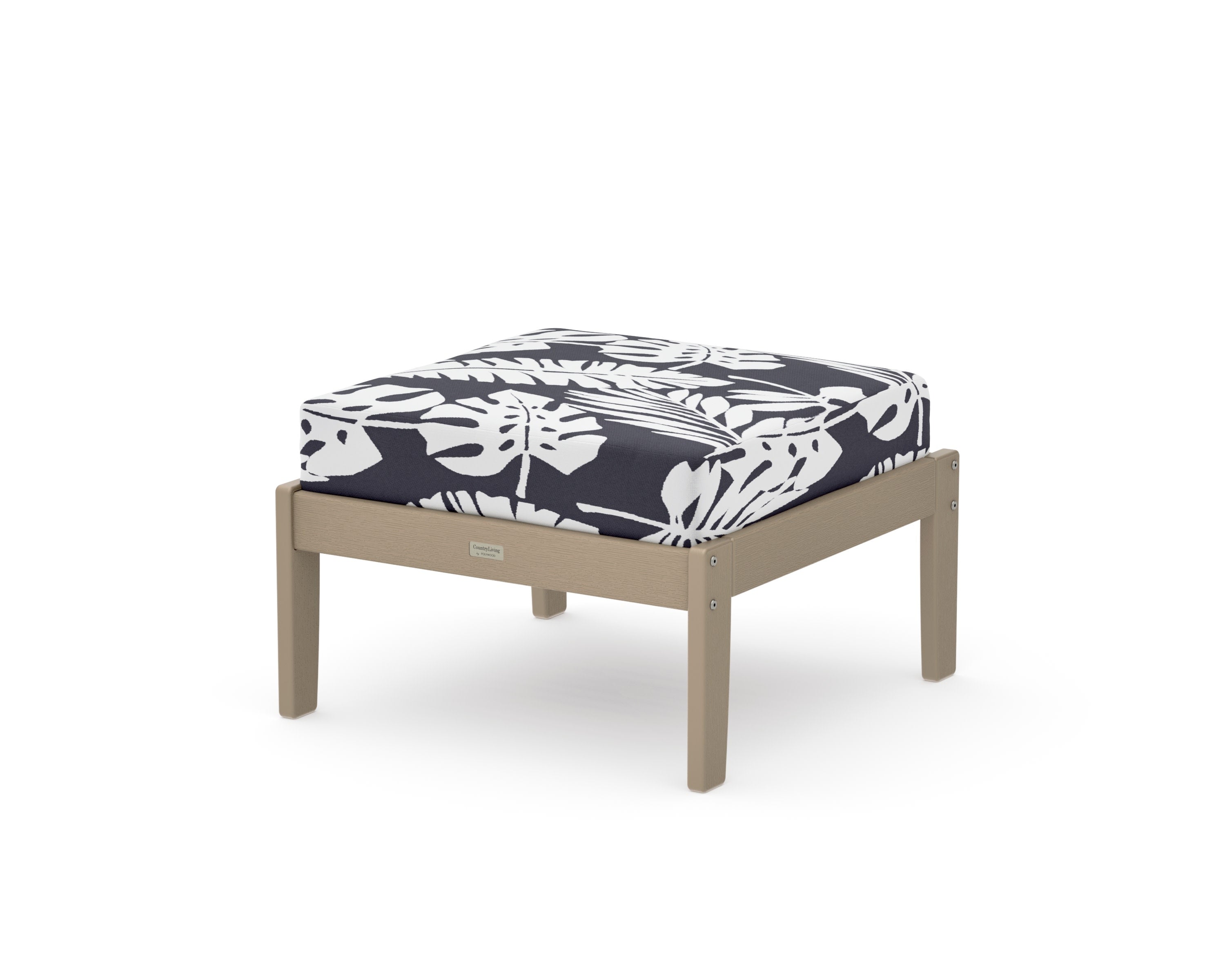 Cottage Deep Seating Ottoman in Vintage Sahara / Leaf Navy
