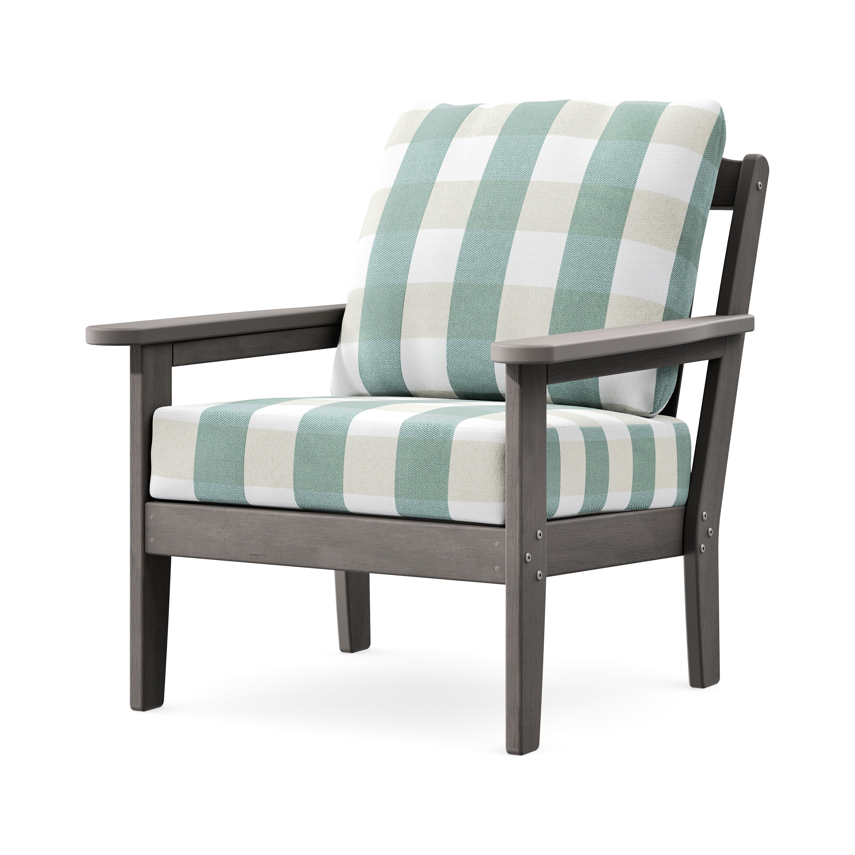 Cottage Deep Seating Chair in Driftwood / Buffalo Plaid Glacier Spa