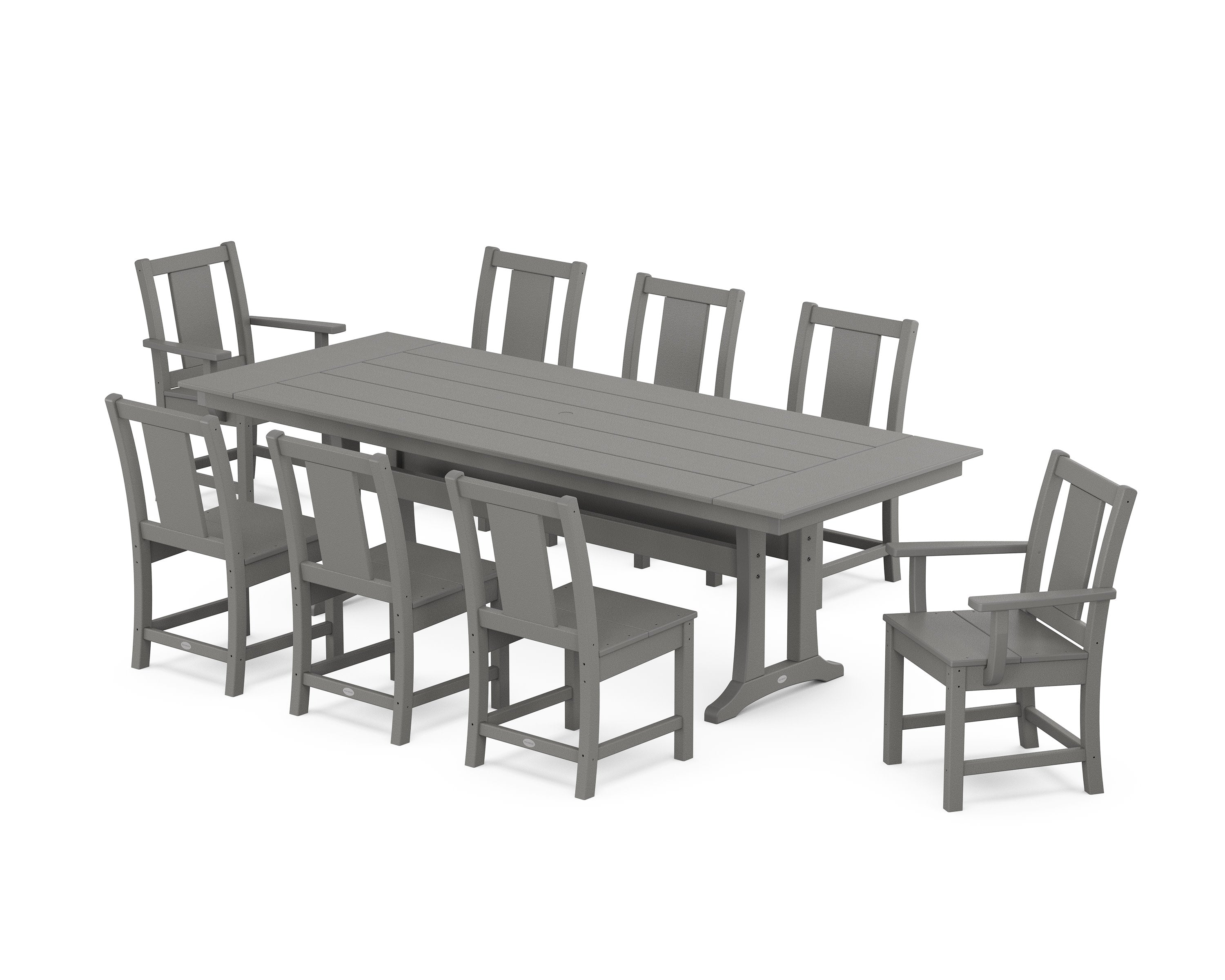 Prairie 9-Piece Farmhouse Dining Set with Trestle Legs in Slate Grey
