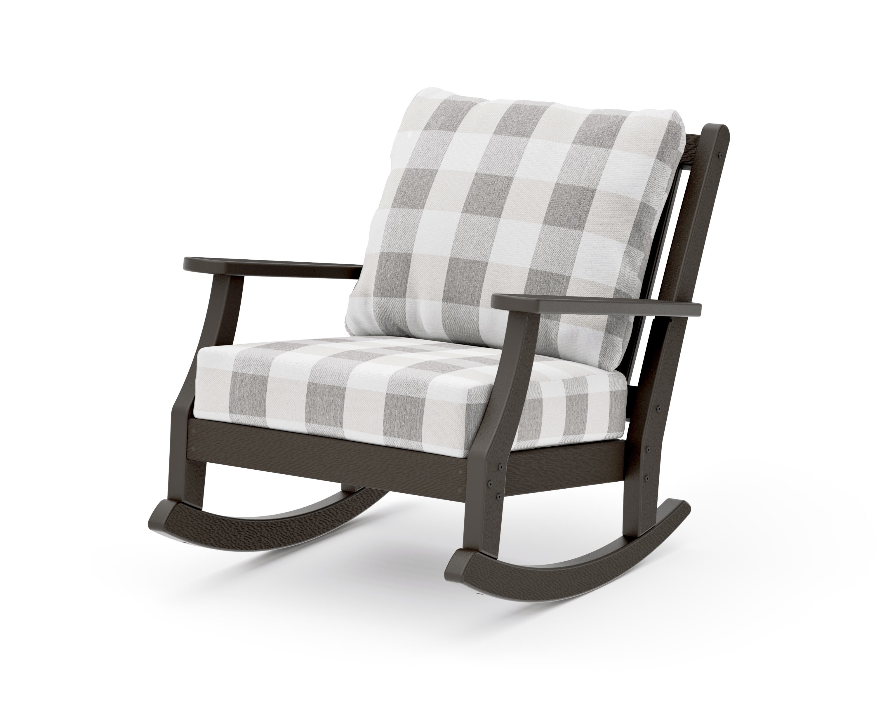 Wovendale Deep Seating Rocking Chair in Vintage Coffee / Buffalo Plaid Grey Mist