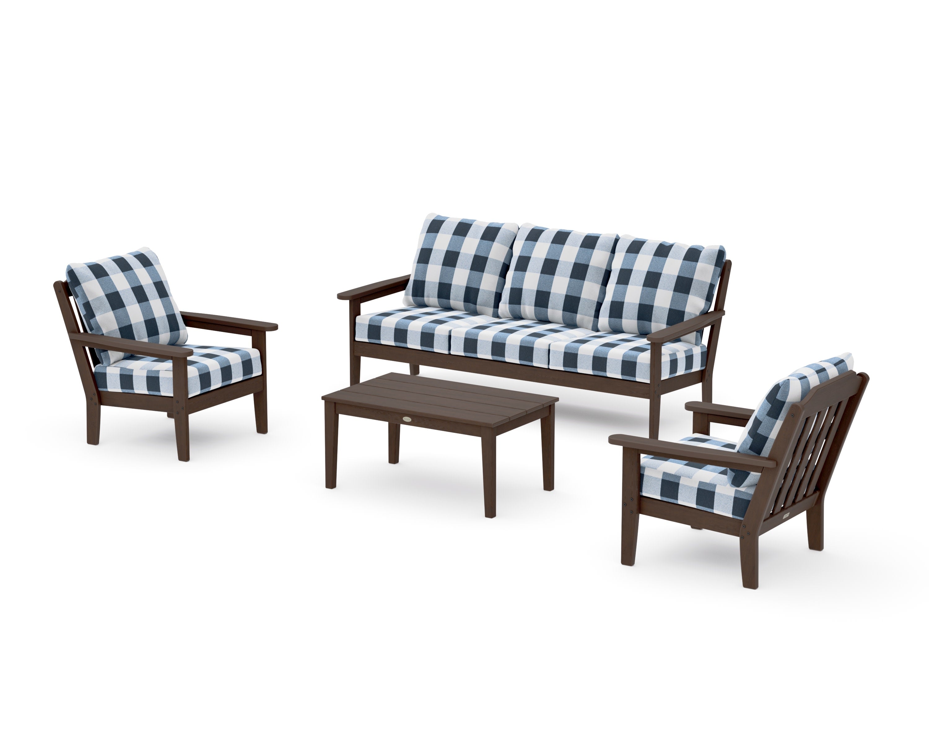 Cottage 4-Piece Deep Seating Set with Sofa in Kona / Buffalo Plaid Marine Indigo