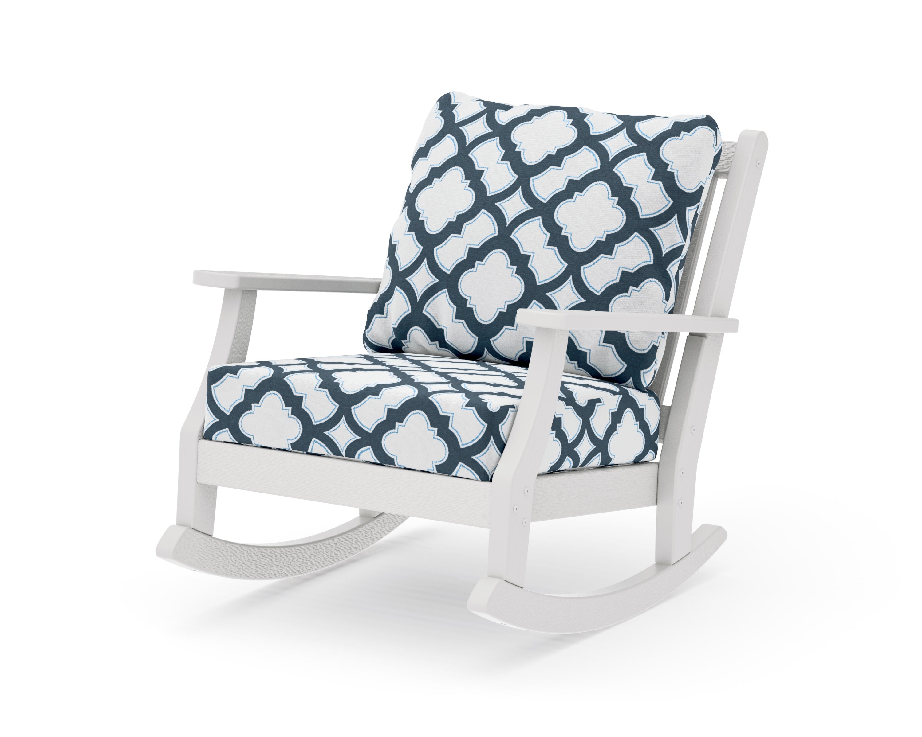 Wovendale Deep Seating Rocking Chair in Vintage White / Trellis Marine Indigo