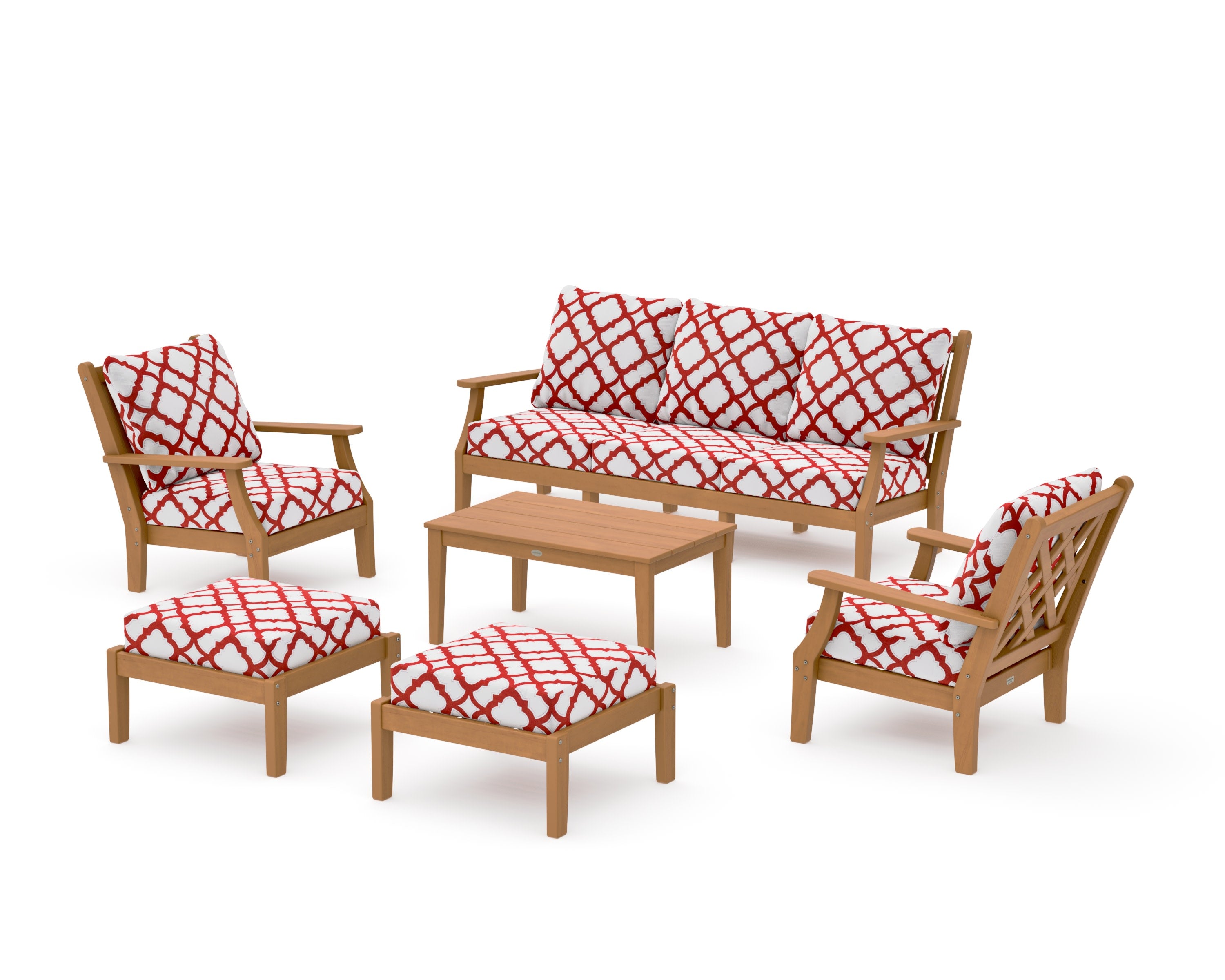 Wovendale 6-Piece Lounge Sofa Set in Natural / Trellis Crimson