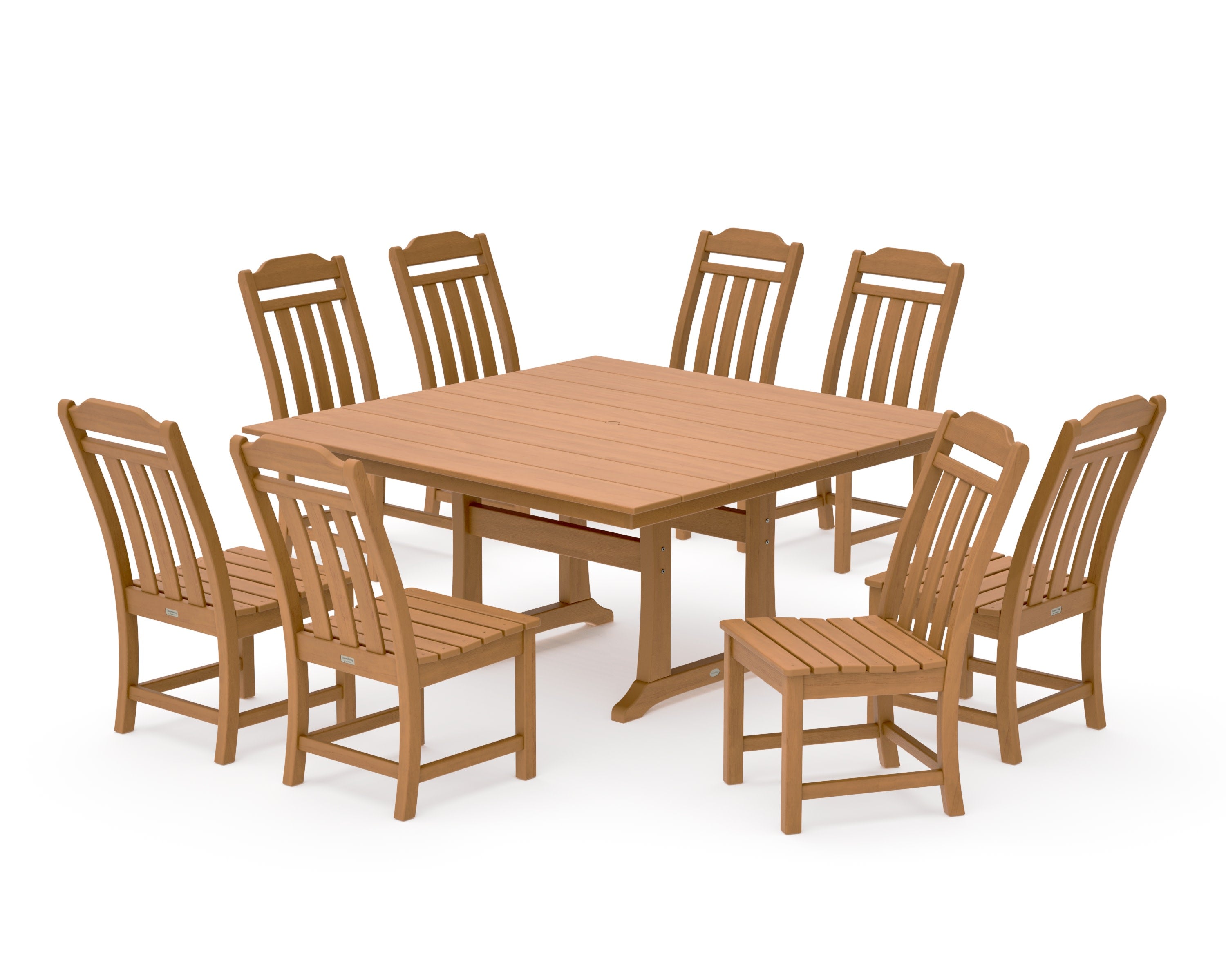 Cottage 9-Piece Square Farmhouse Side Chair Dining Set with Trestle Legs in Natural