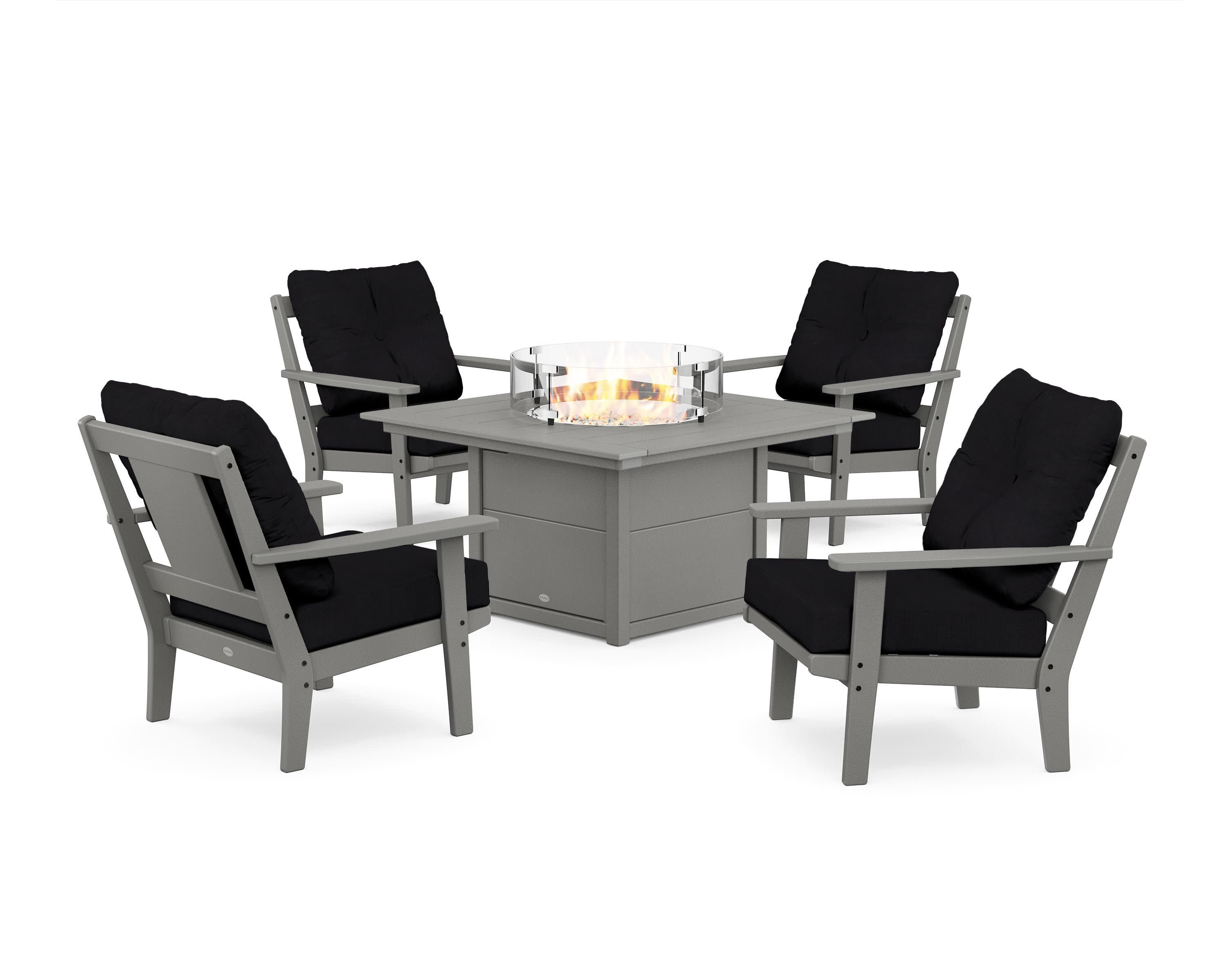 Prairie 5-Piece Deep Seating Set with Fire Pit Table in Slate Grey / Midnight Linen