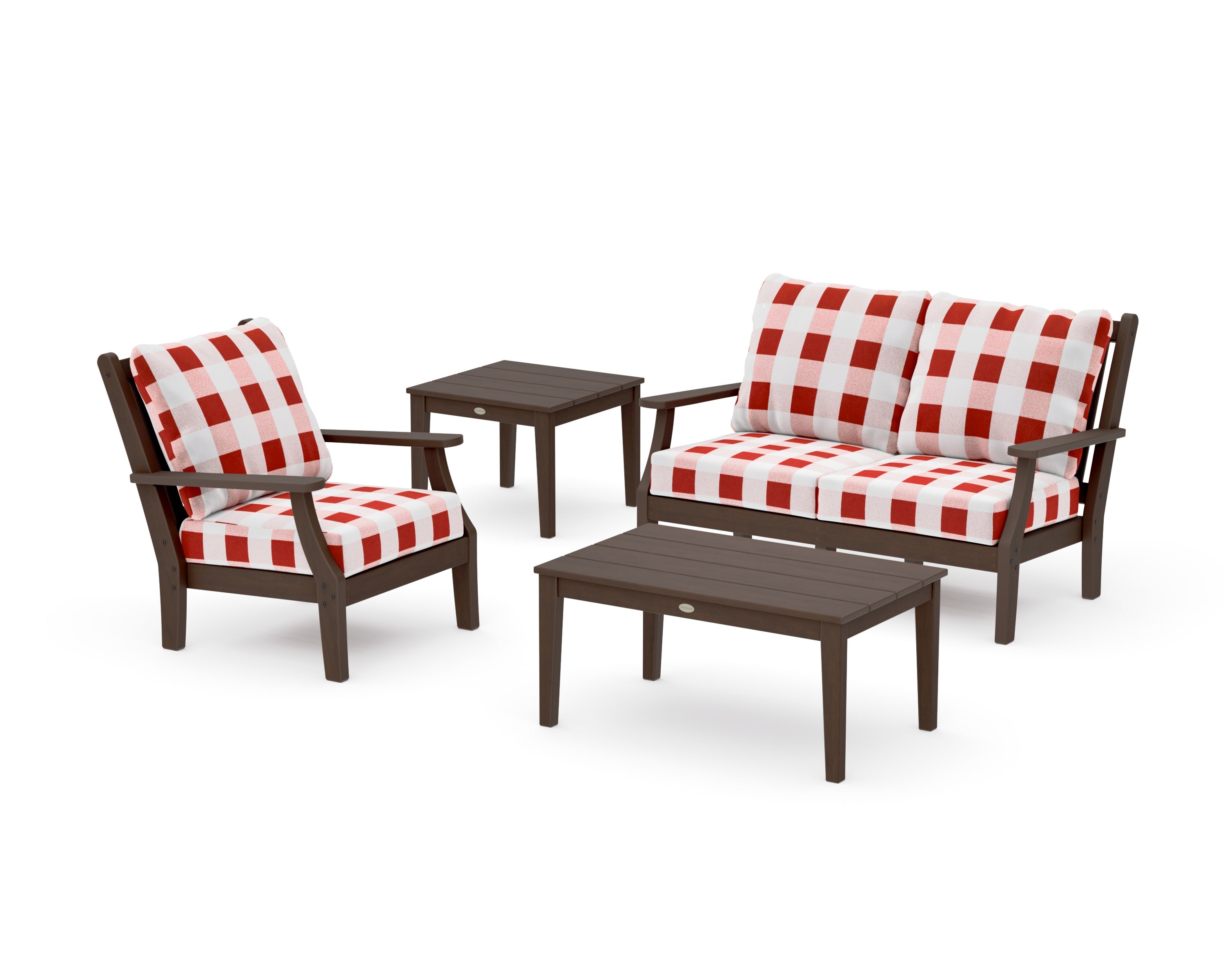 Wovendale 4-Piece Deep Seating Set in Kona / Buffalo Plaid Crimson