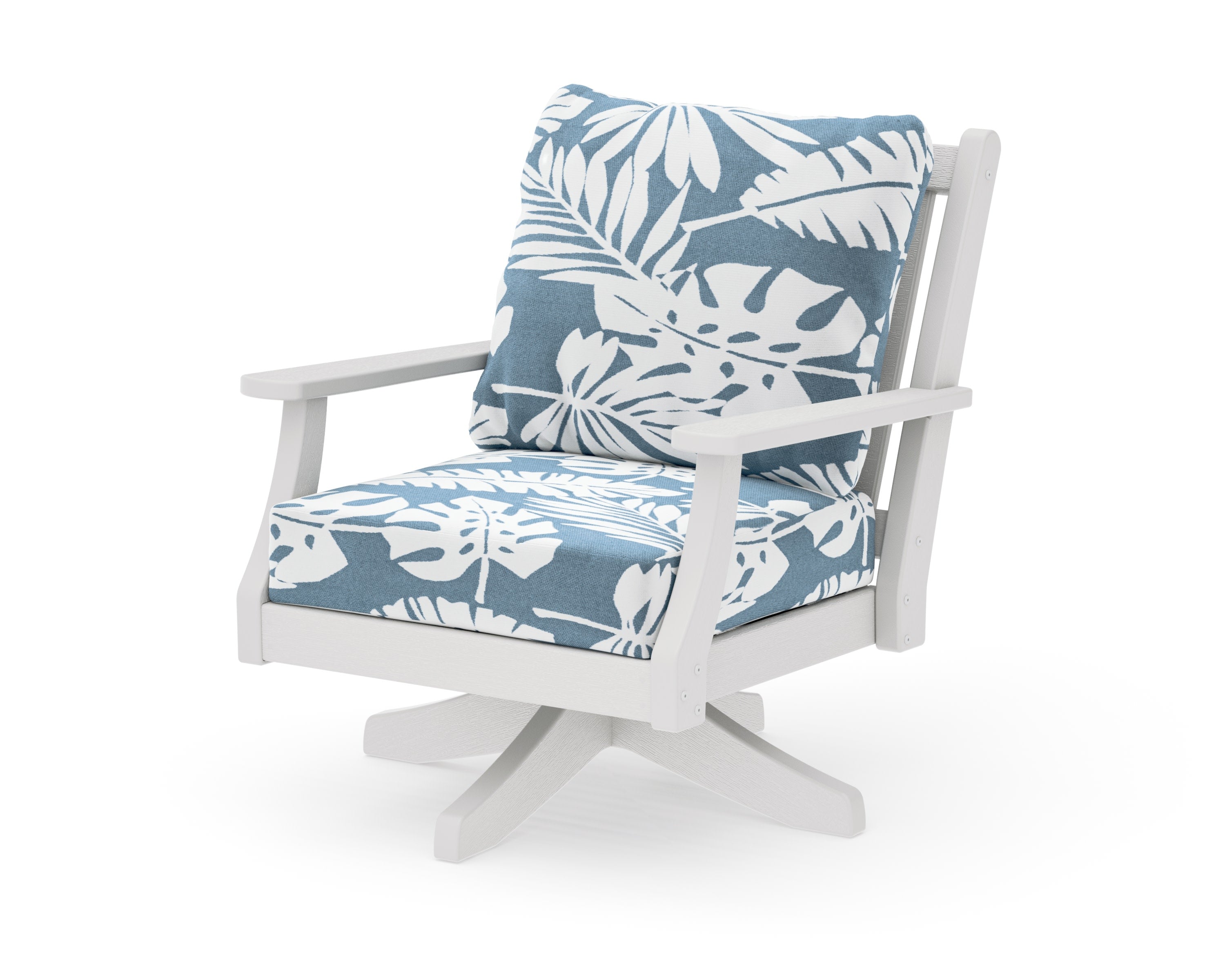 Wovendale Deep Seating Swivel Chair in Vintage White / Leaf Sky Blue