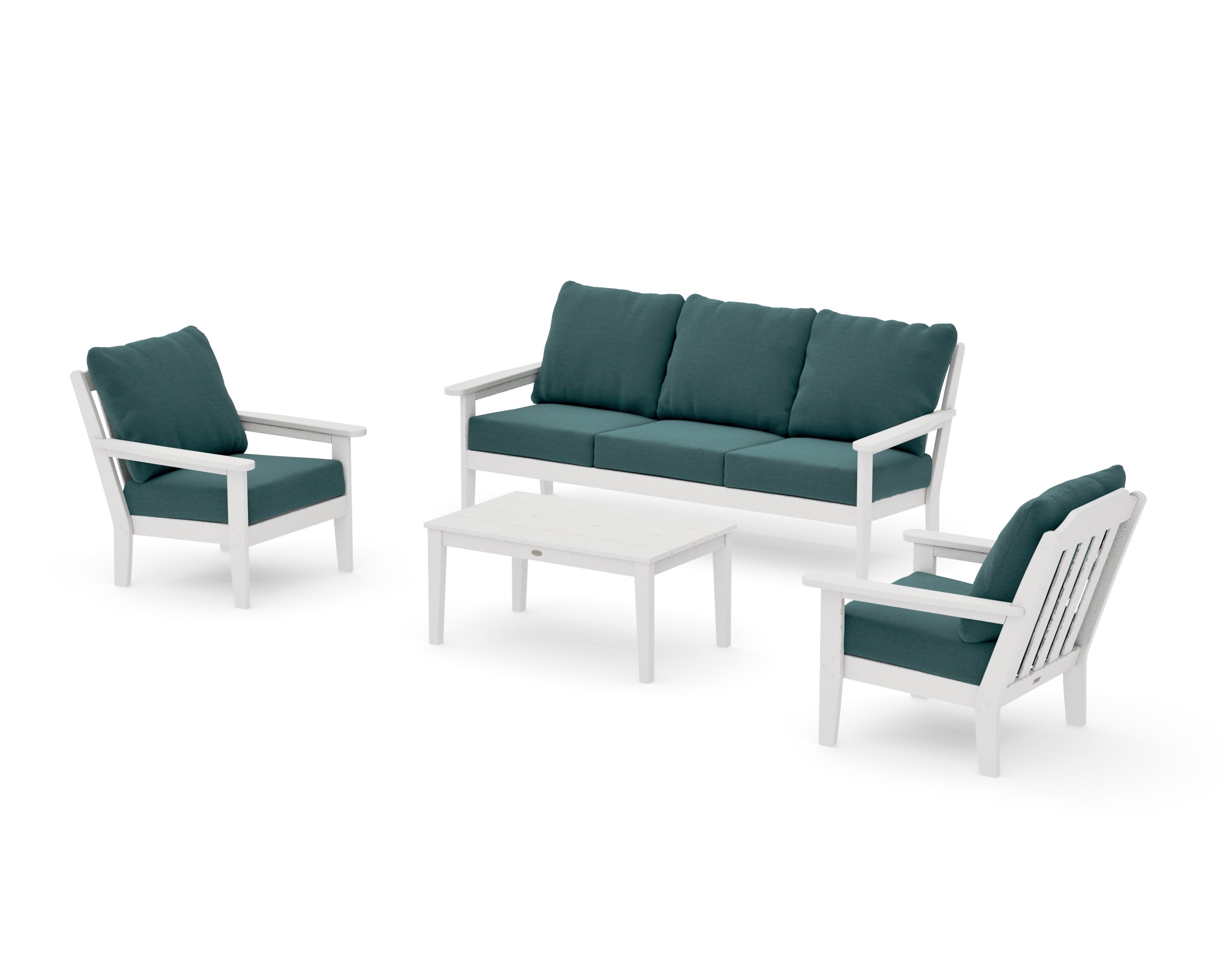 Cottage 4-Piece Deep Seating Set with Sofa in Vintage White / Ocean Teal