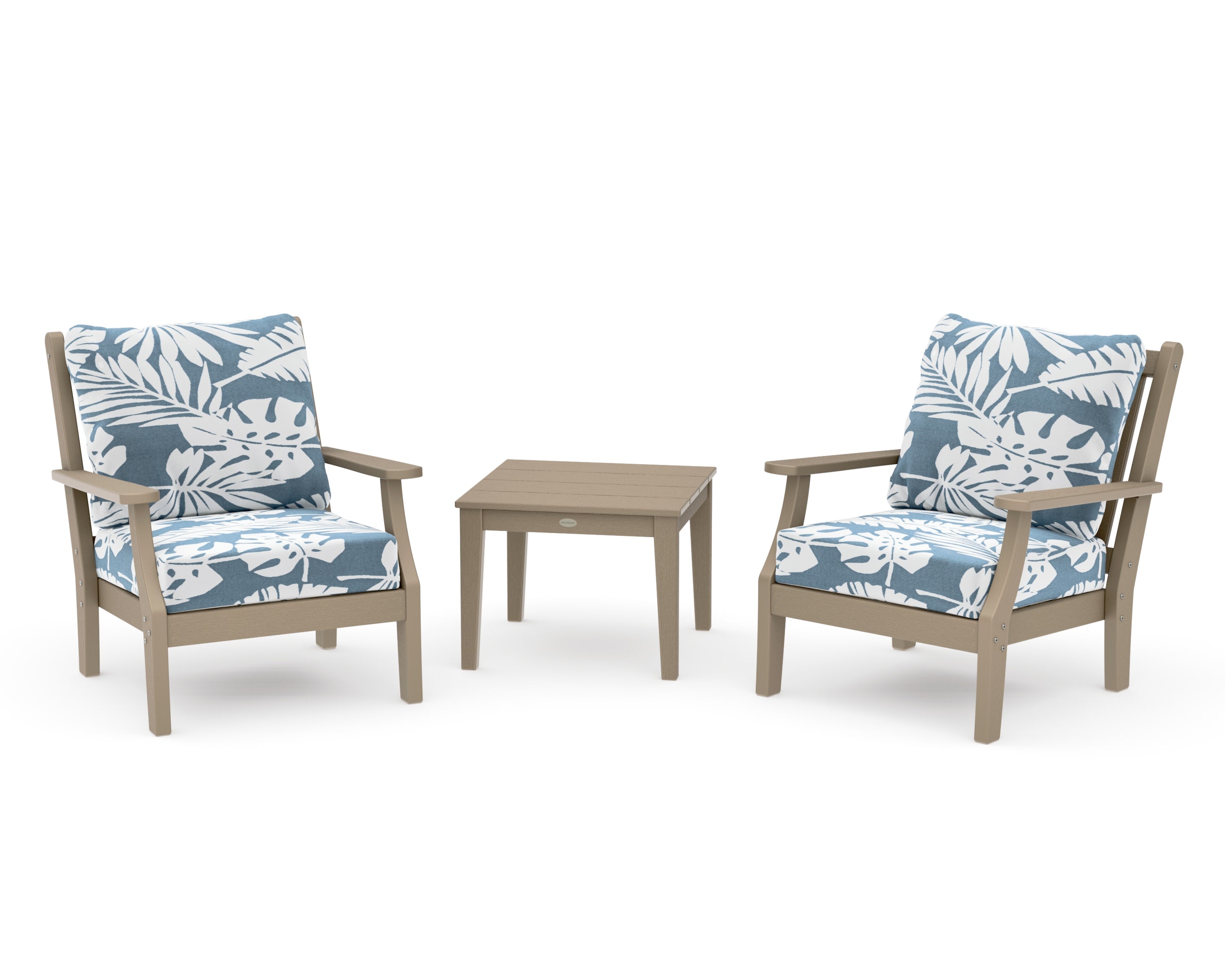Wovendale 3-Piece Deep Seating Set in Vintage Sahara / Leaf Sky Blue