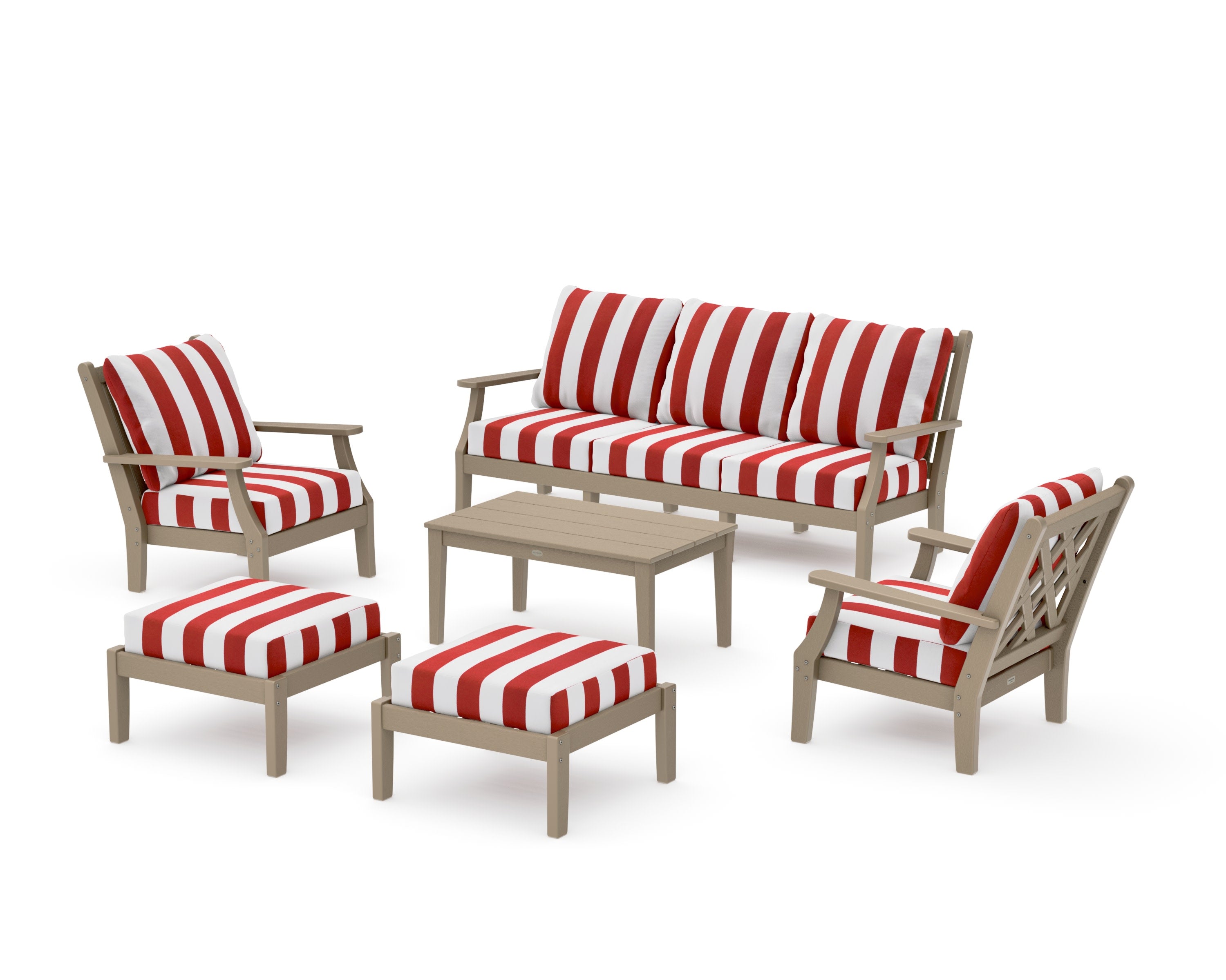 Wovendale 6-Piece Lounge Sofa Set in Vintage Sahara / Cabana Stripe Crimson
