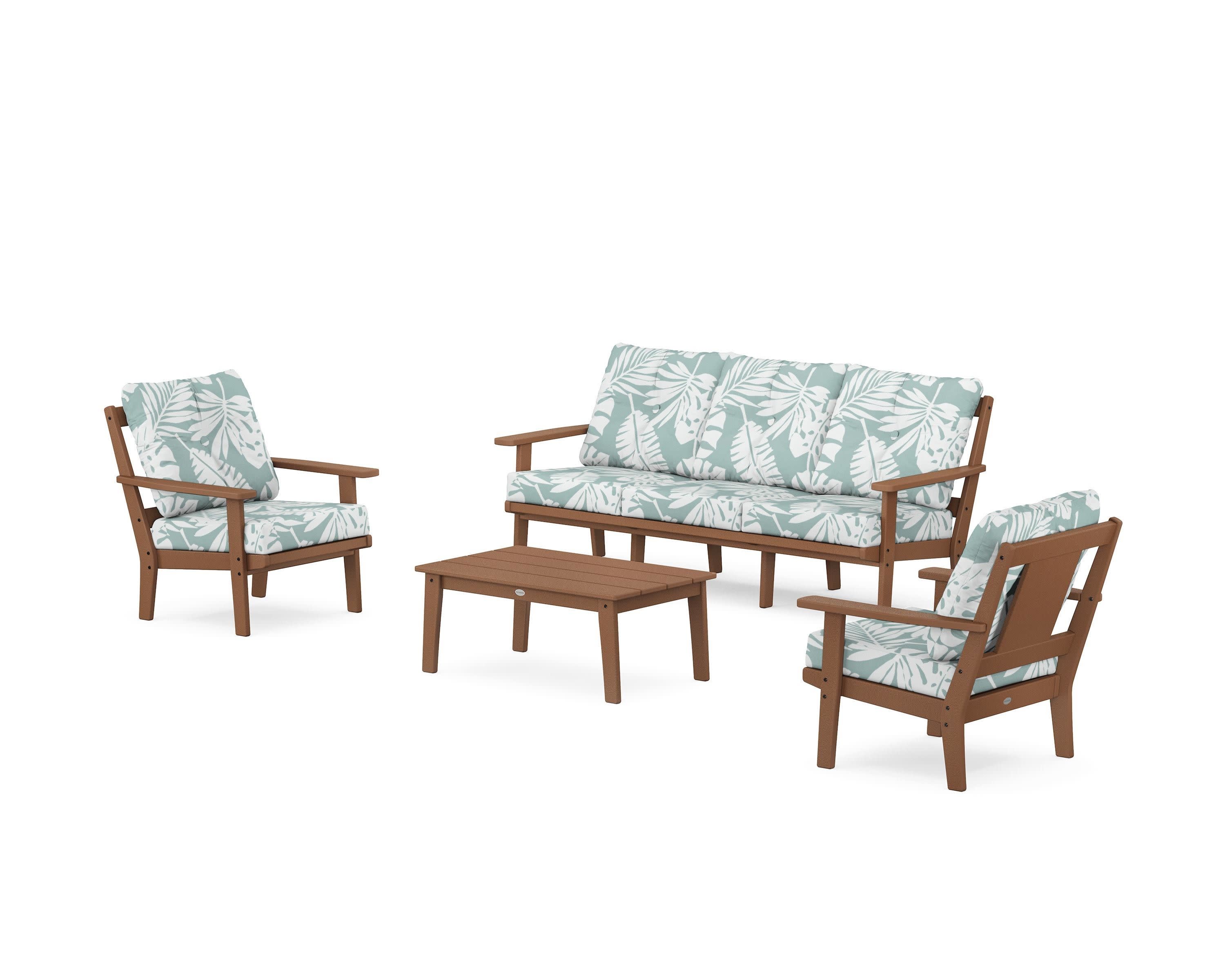 Prairie 4-Piece Deep Seating Set with Sofa in Teak / Leaf Glacier Spa